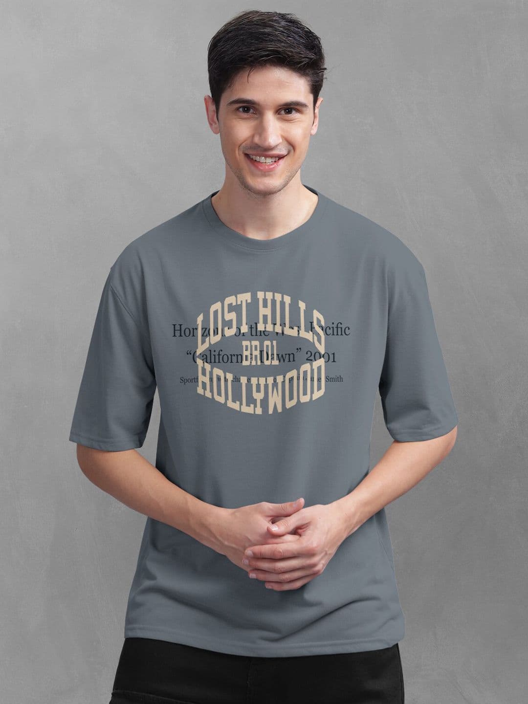 BULLMER Typography Printed Oversized Cotton T-shirt - view 1