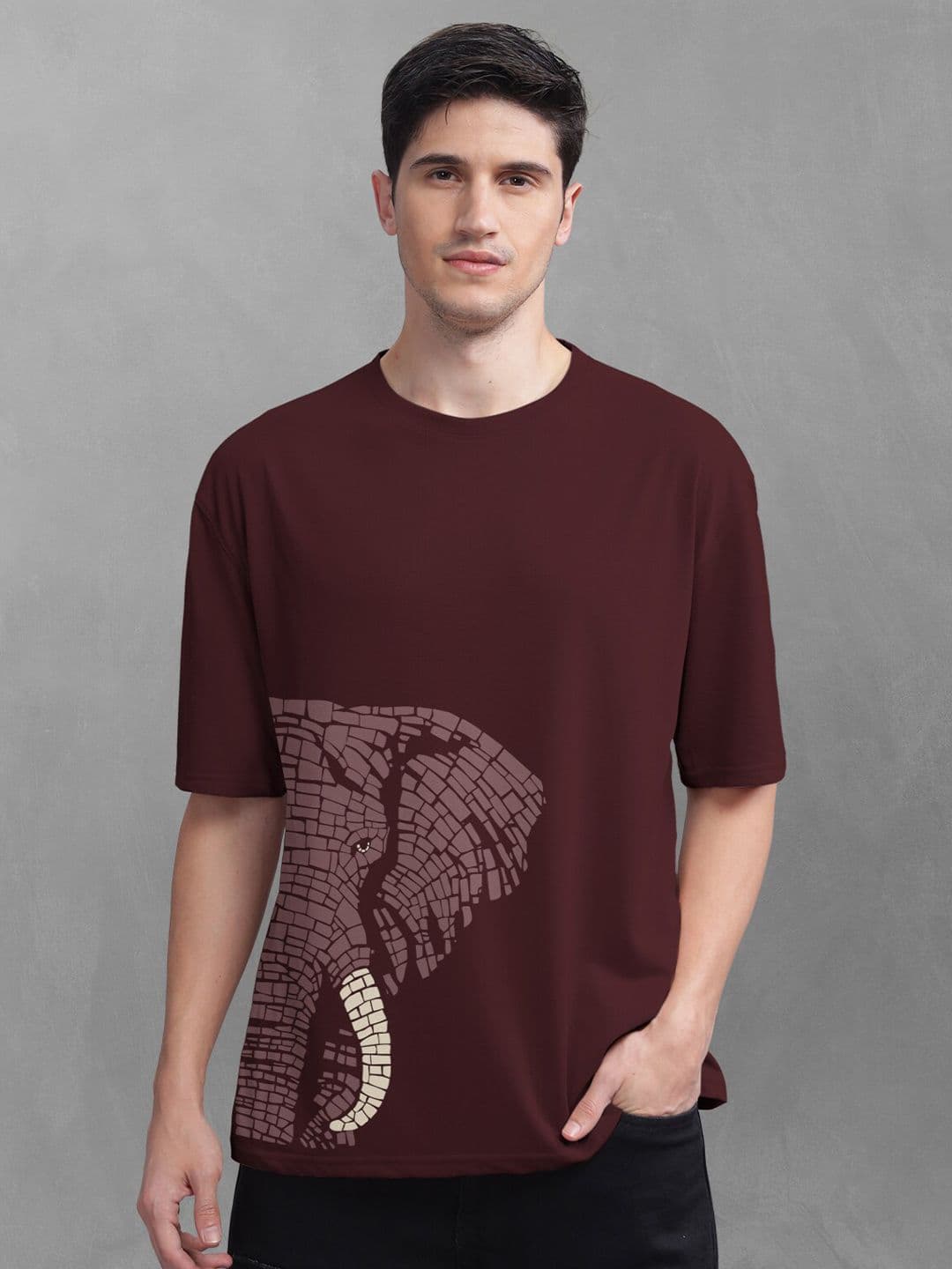 BULLMER Burgundy Graphic Printed Cotton T-shirt - view 1