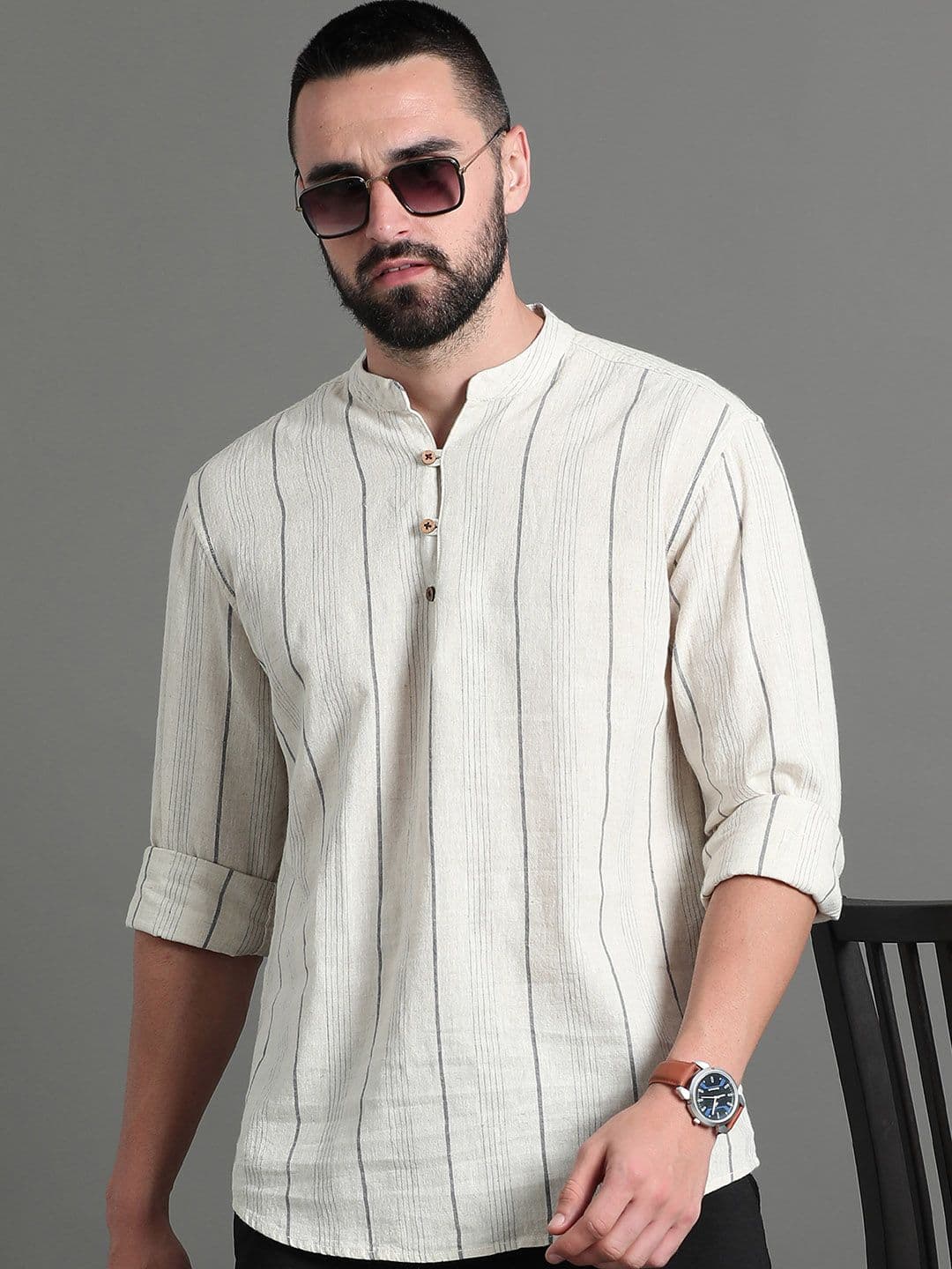 HERE&NOW Striped Cotton Short Kurta - view 1
