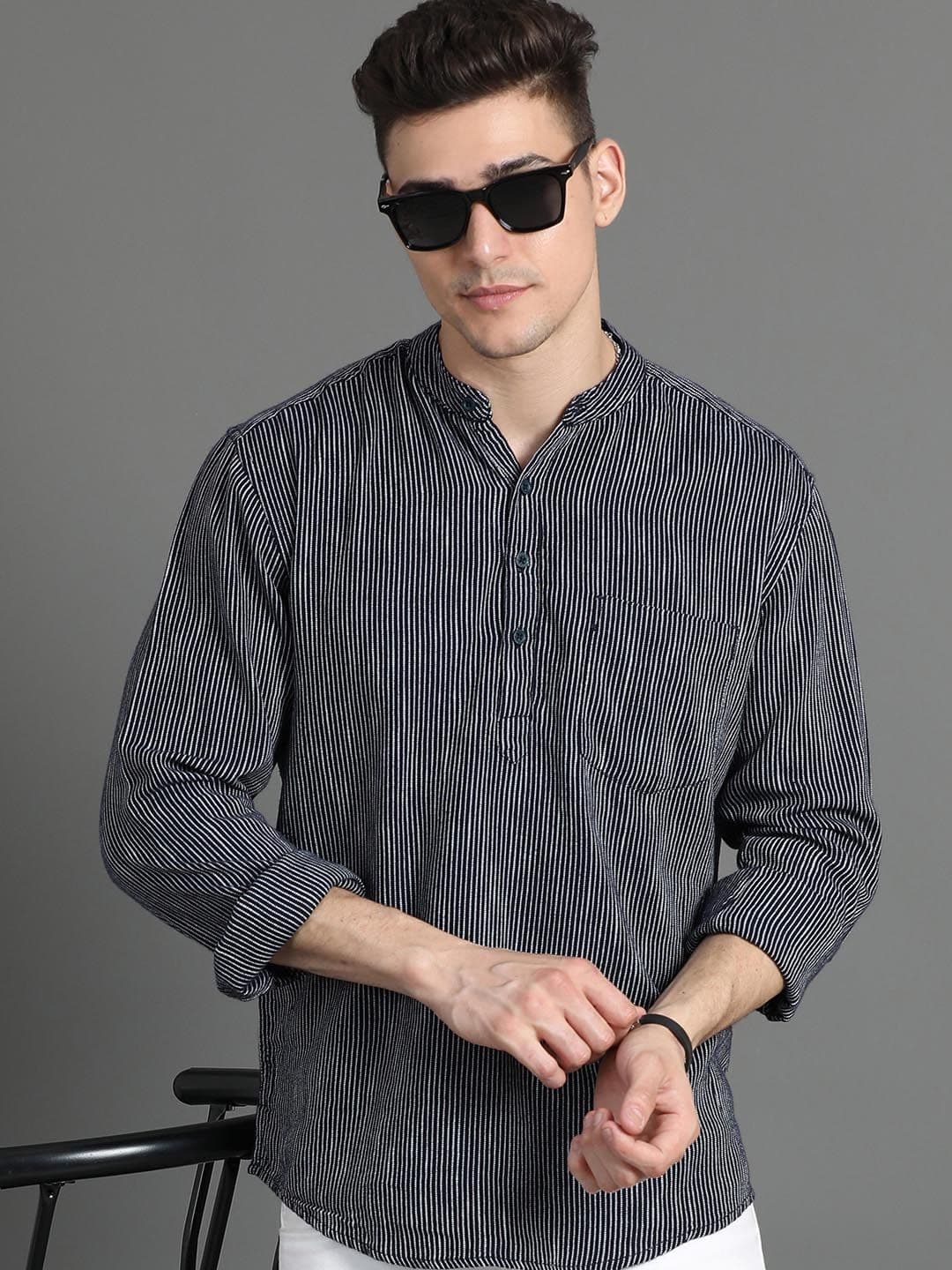 HERE&NOW Striped Cotton Short kurta - view 1