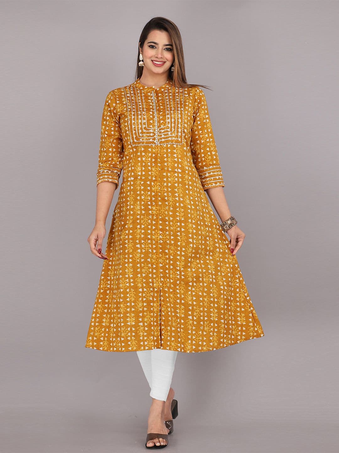 KANNAHI Ethnic Motif Printed Pure Cotton A-Line Kurta - view 1