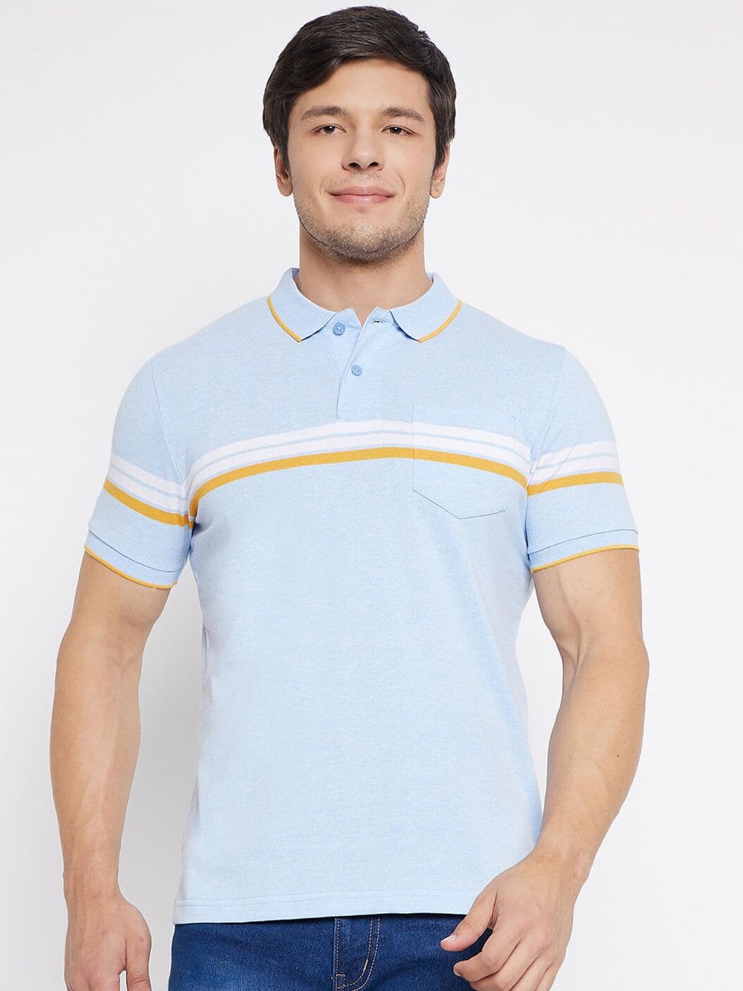 Austin wood Striped Polo Collar Short Sleeves Pockets Cotton Slim Fit T-shirt - view 1