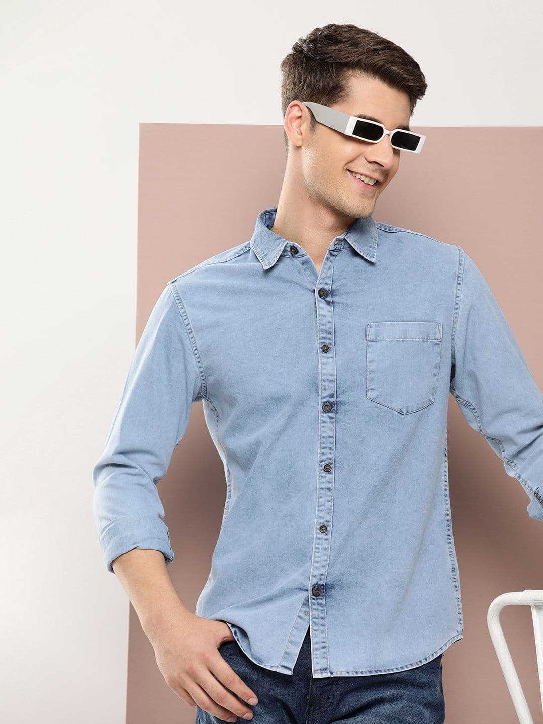 Harvard Men Classic Slim Fit Faded Pure Cotton Denim Casual Shirt - view 1