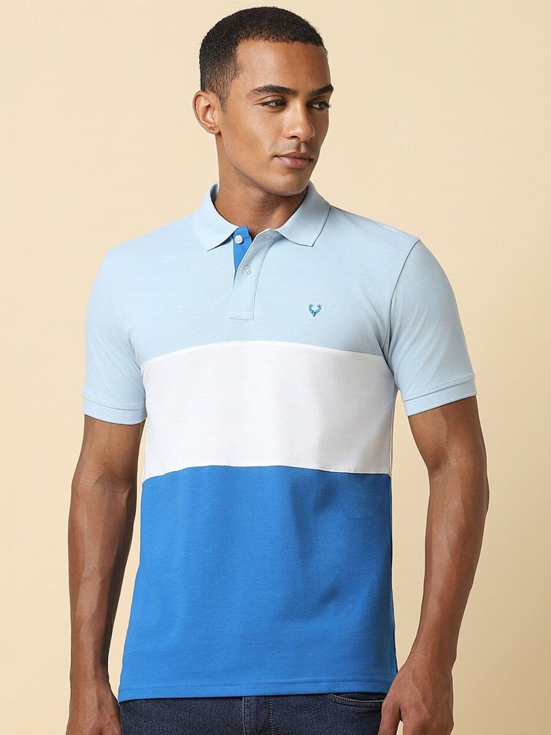 Allen Solly Colourblocked Polo Collar Pure Cotton T-shirt - view 1