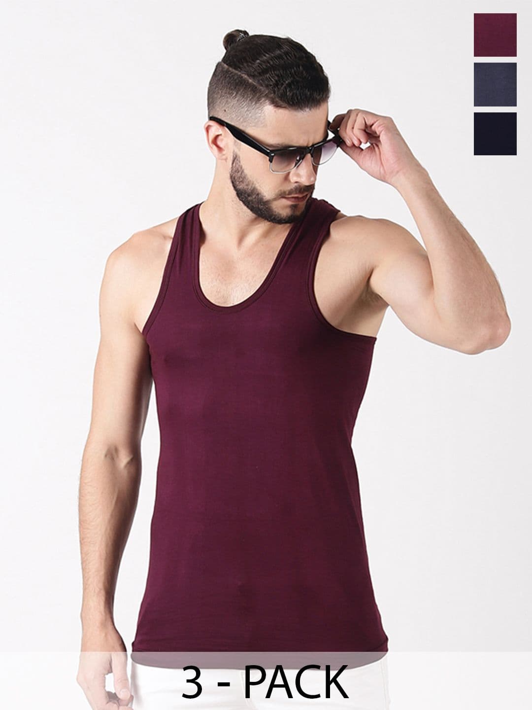 Dollar Lehar Men Combed Cotton Round Neck Vest -Pack of 3- Assorted - view 1