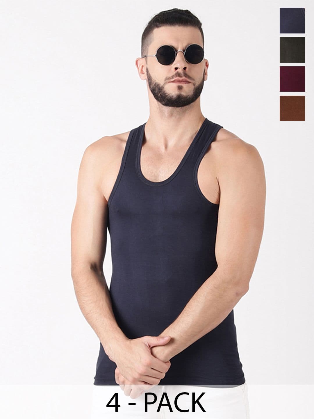 Dollar Lehar Men Combed Cotton Round Neck Vest -Pack of 4- Assorted - view 1
