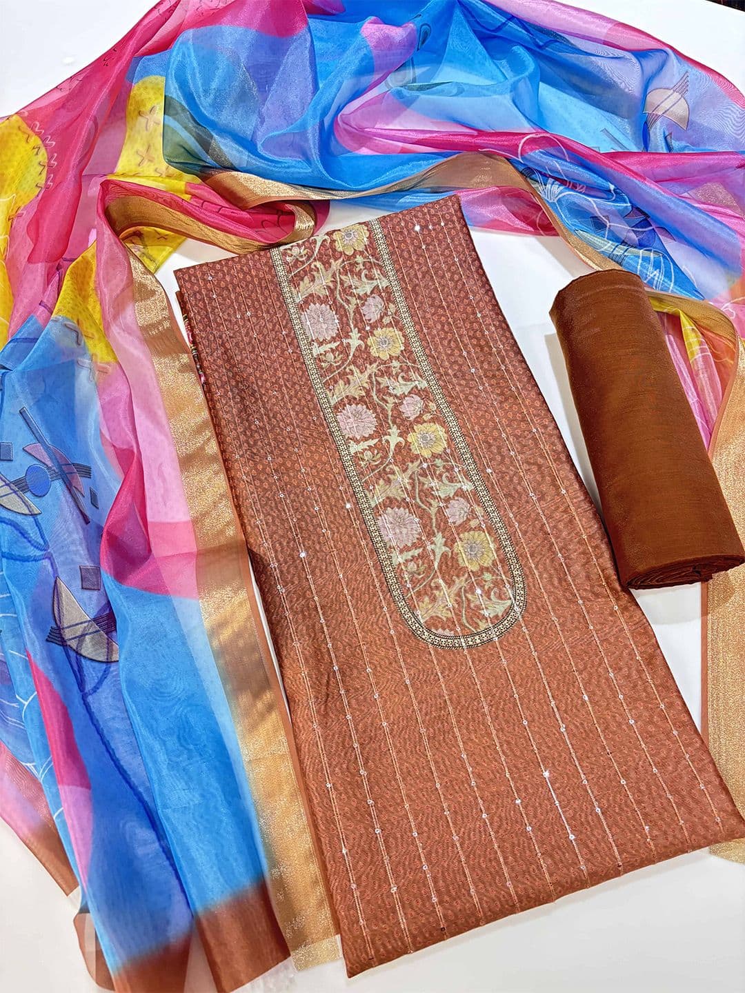 KALINI Digital Printed Sequined Chanderi Cotton Unstitched Dress Material - view 1