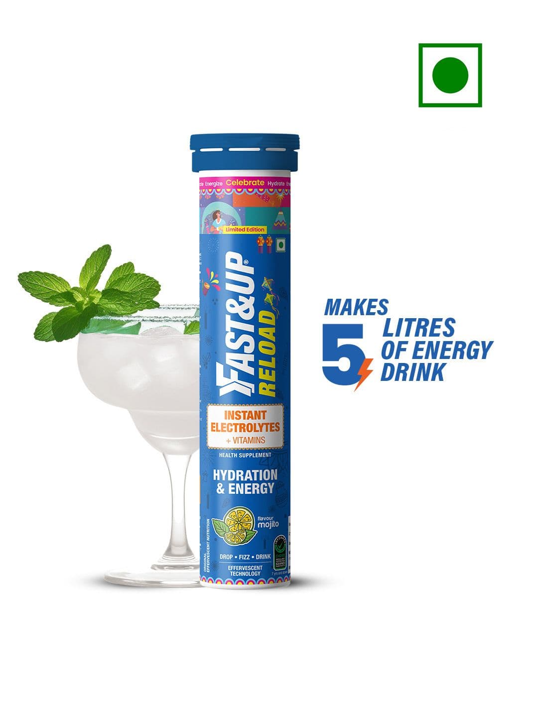 FAST&UP Reload Instant Electrolyte for Hydration & Energy - Mojito Flavour - 20 Tablets - view 1