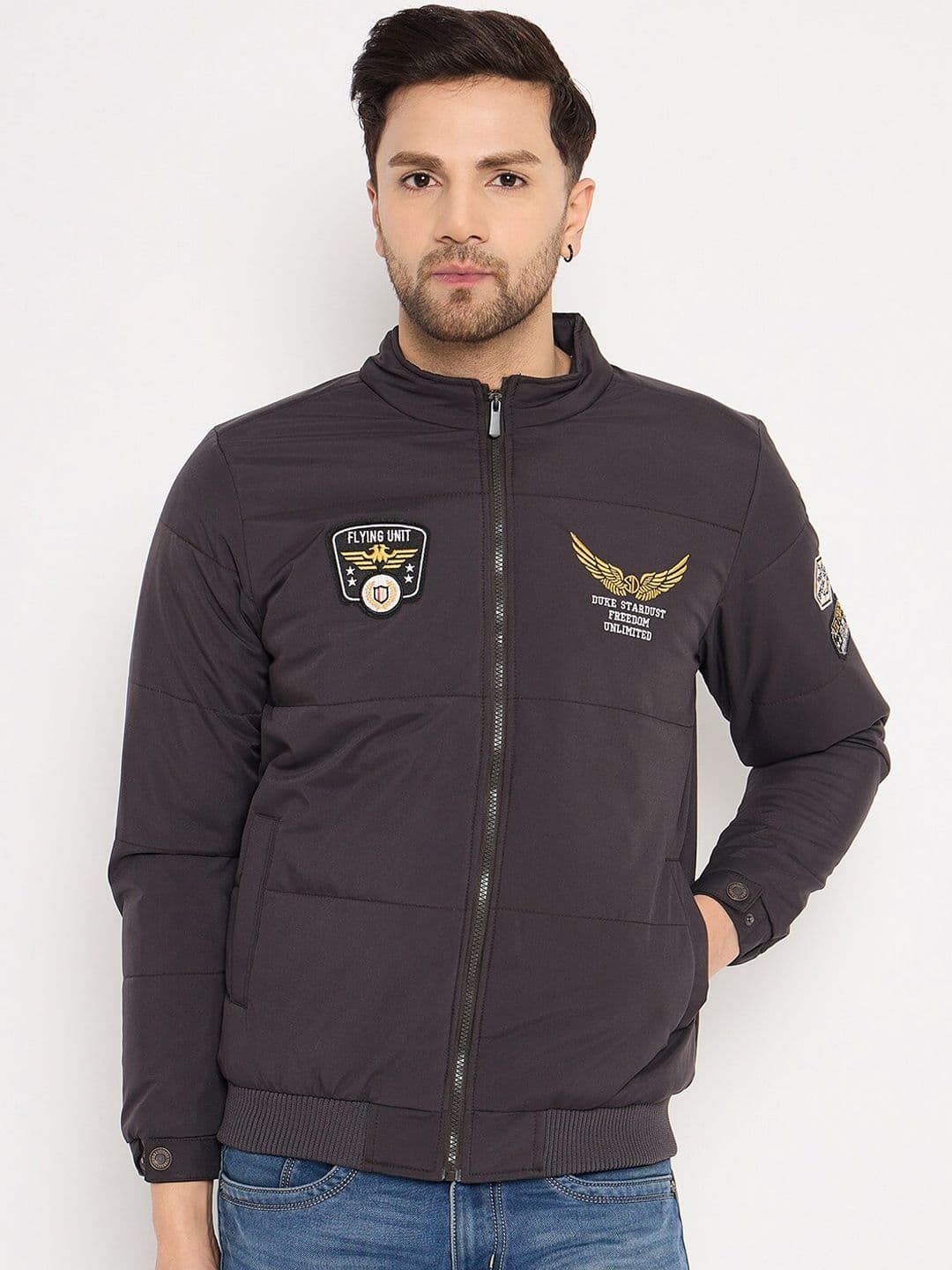 Duke Stand Collar Long Sleeves Bomber With Patchwork Jacket - view 1