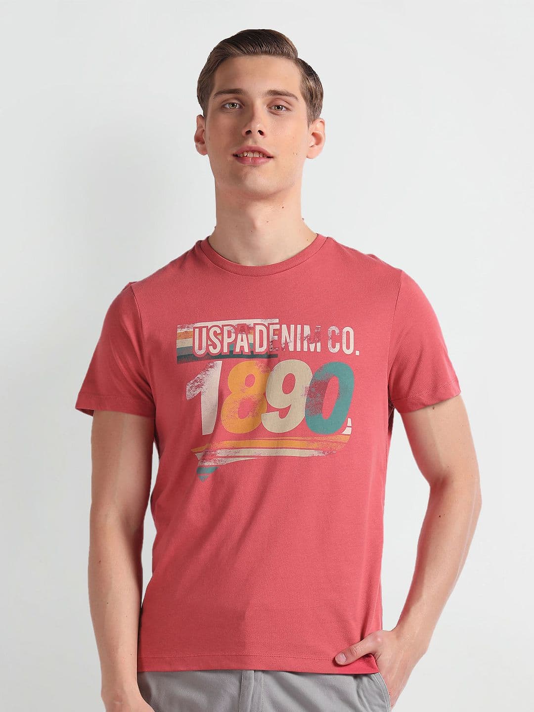 U.S. Polo Assn. Denim Co. Printed Round Neck Cotton Slim Fit T-shirt - view 1