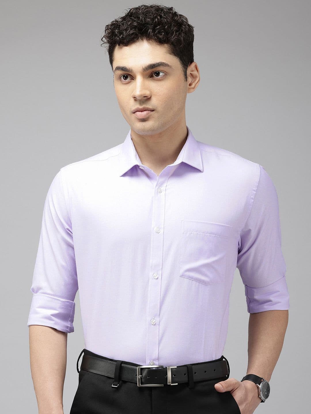 Park Avenue Slim Fit Textured Self Design Cutaway Collar Formal Shirt - view 1