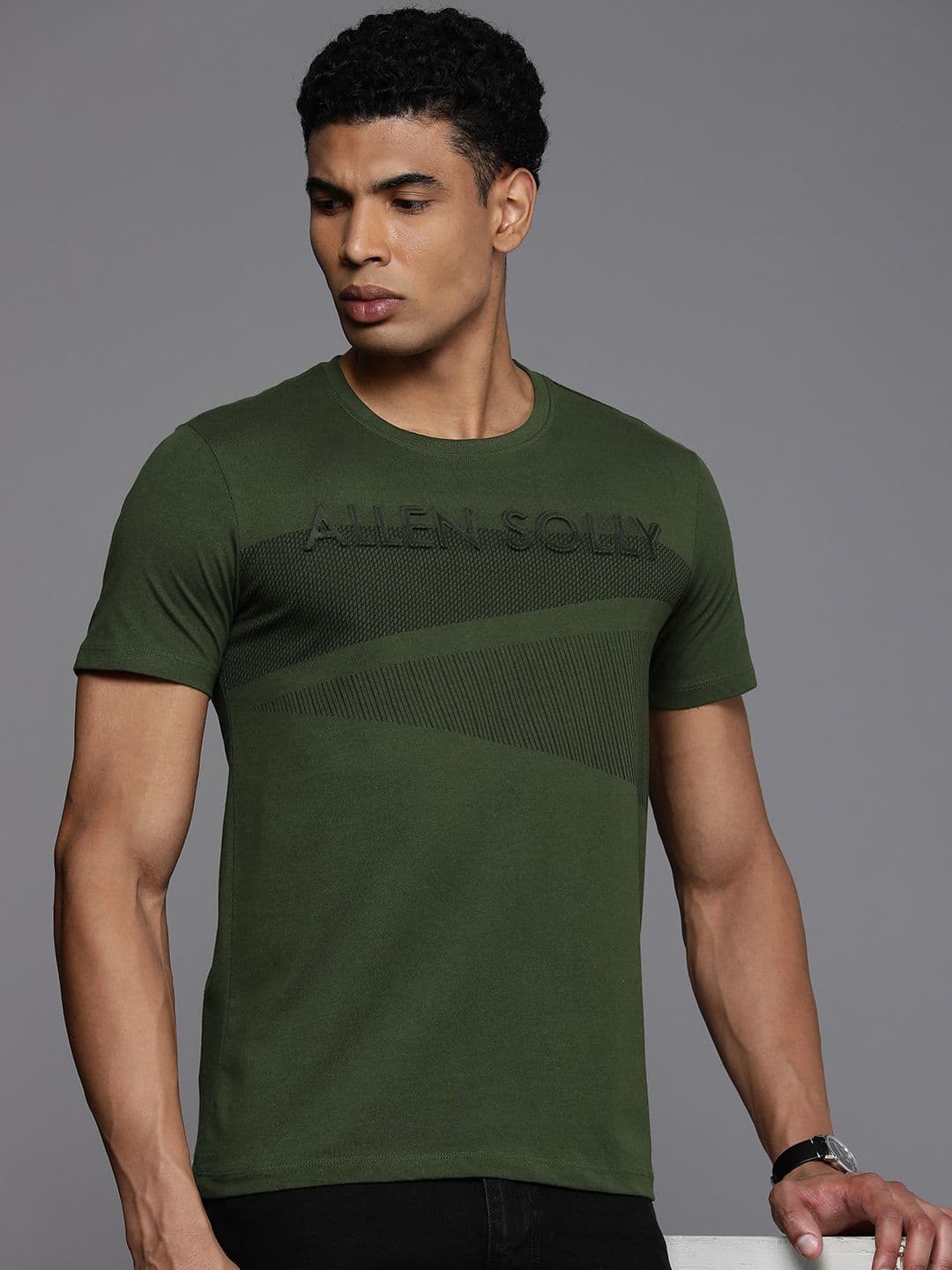 Allen Solly Brand Logo Embossed Pure Cotton Slim Fit T-shirt - view 1
