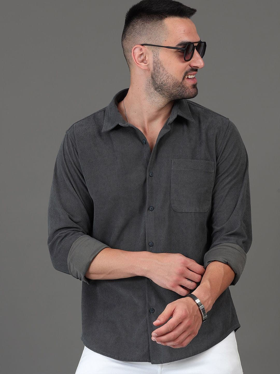HERE&NOW Grey Slim Fit Textured Opaque Casual Shirt - view 1