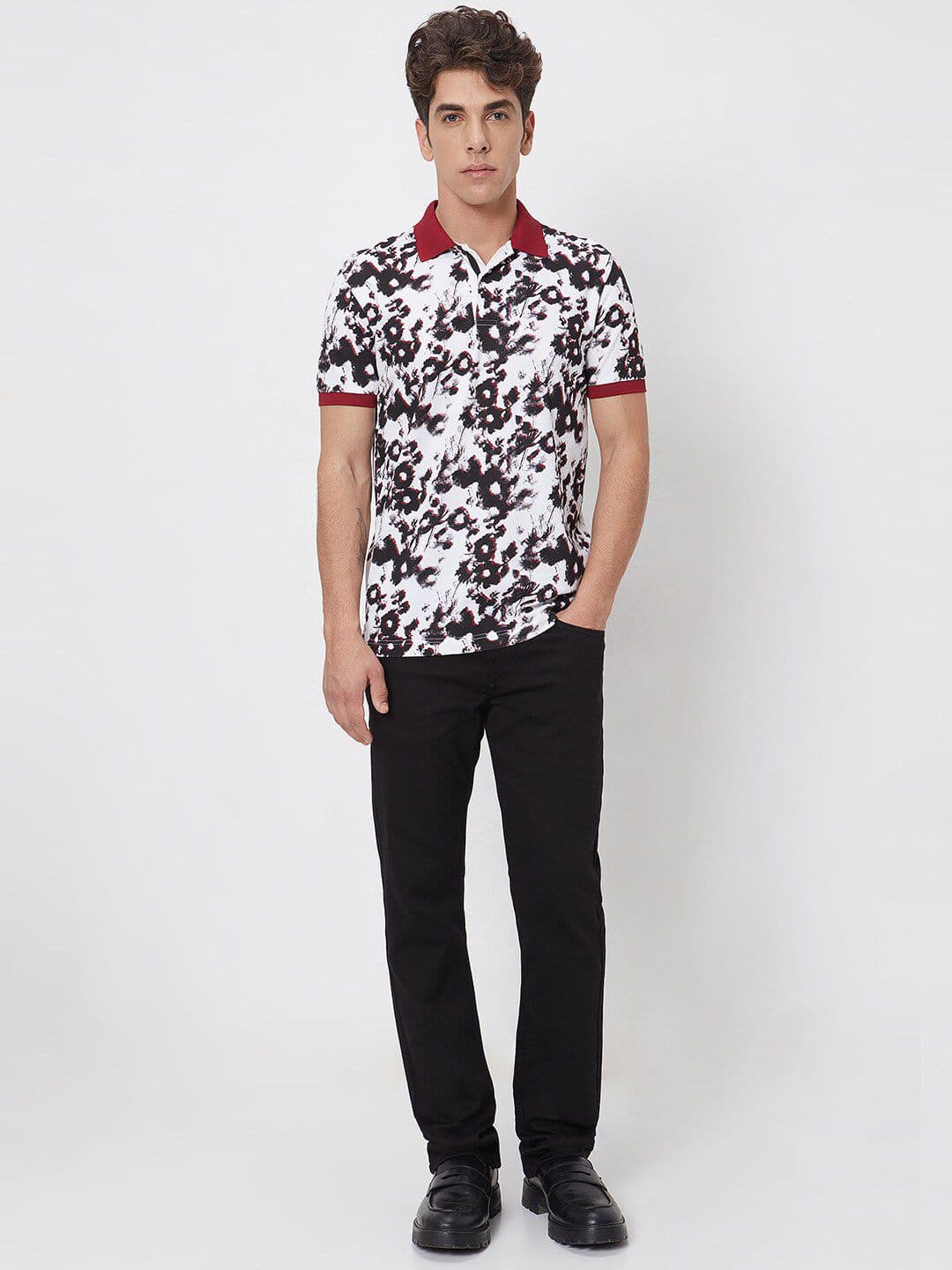 Mufti Tropical Printed Polo Collar Slim Fit Cotton T-shirt - view 1