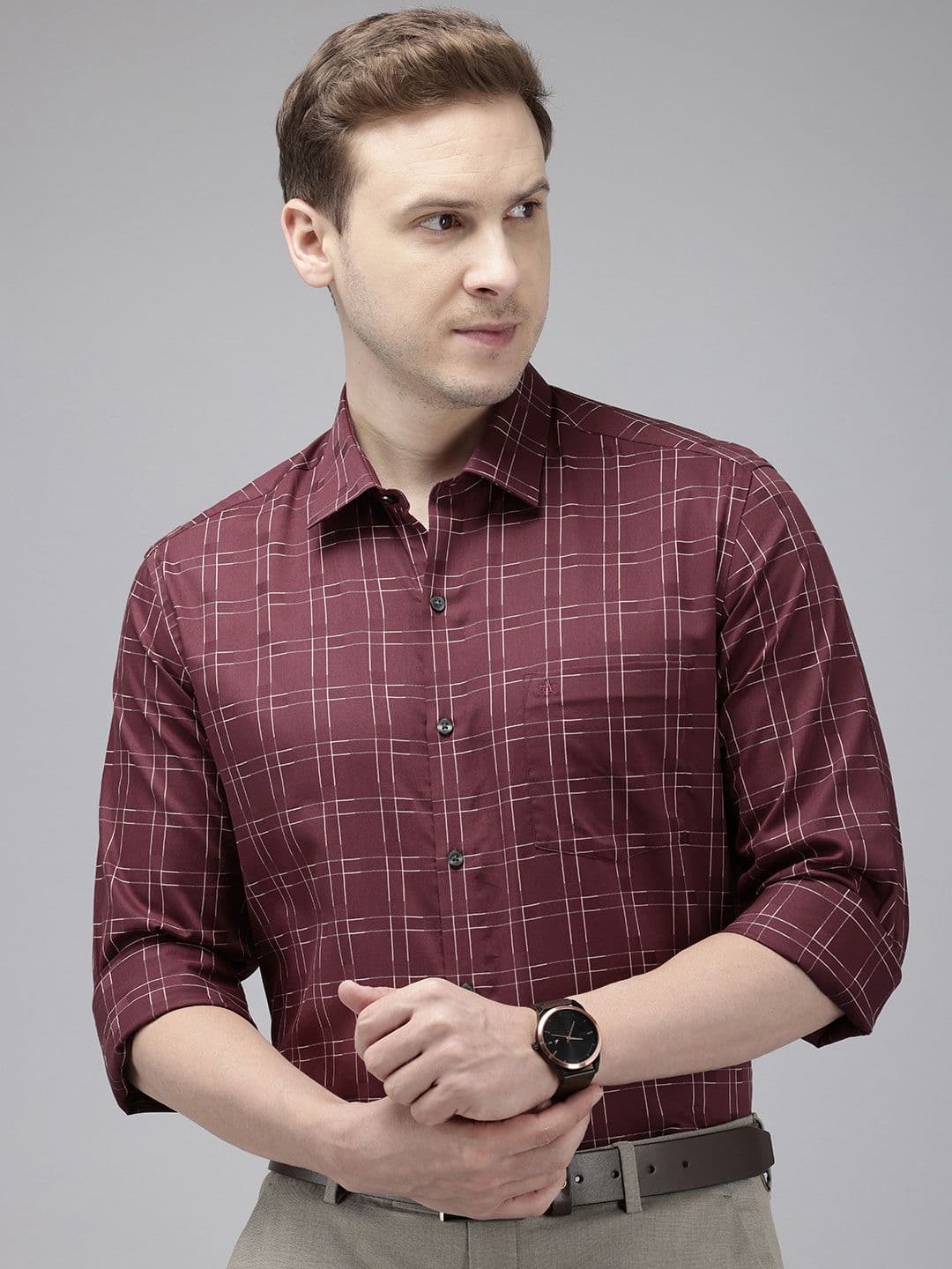 Arrow Pure Cotton Manhattan Slim Fit Windowpane Checks Opaque Formal Shirt - view 1