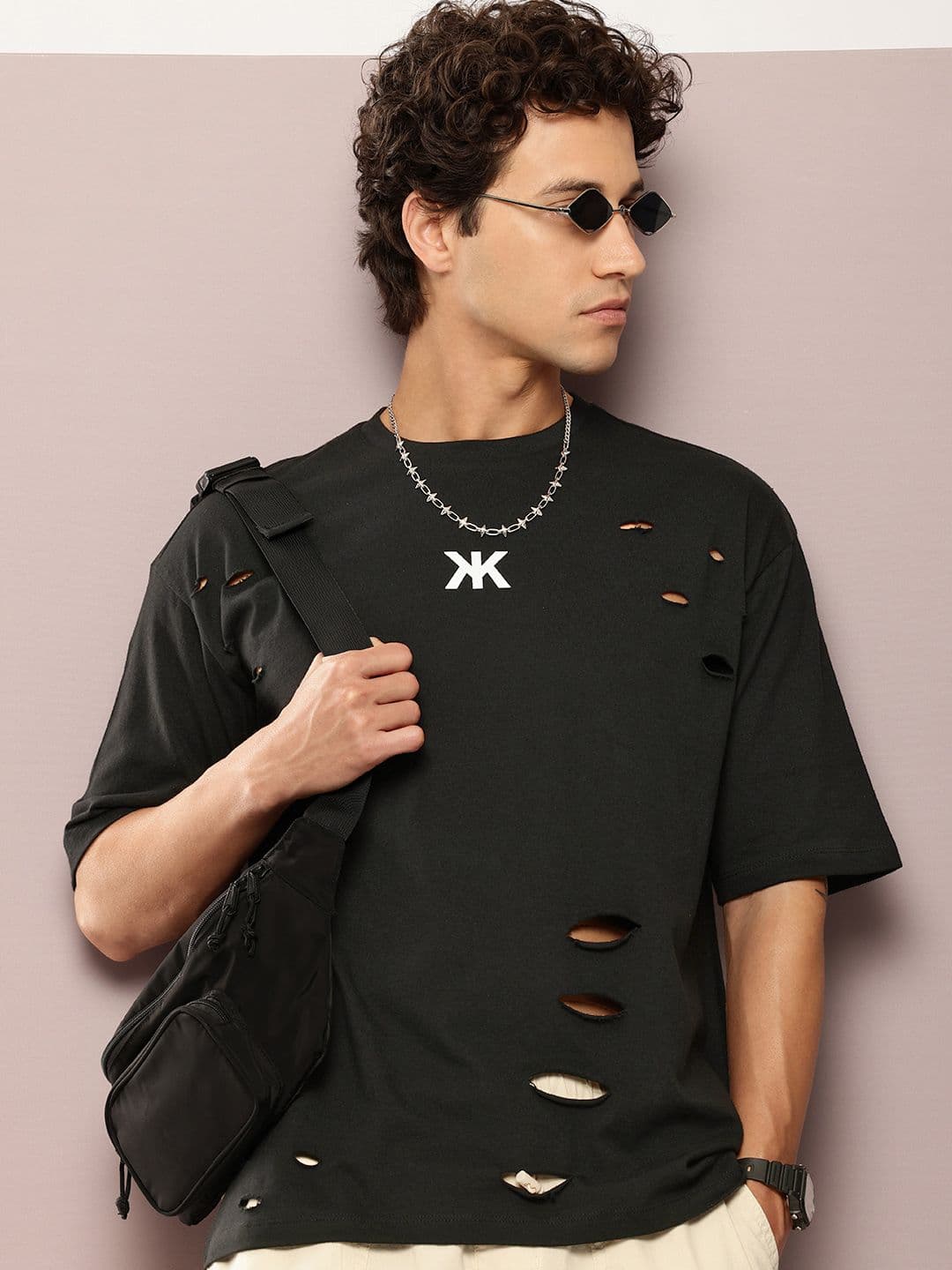 Kook N Keech Cut-Out Detailed Drop-Shoulder Sleeves Oversized Pure Cotton T-shirt - view 1