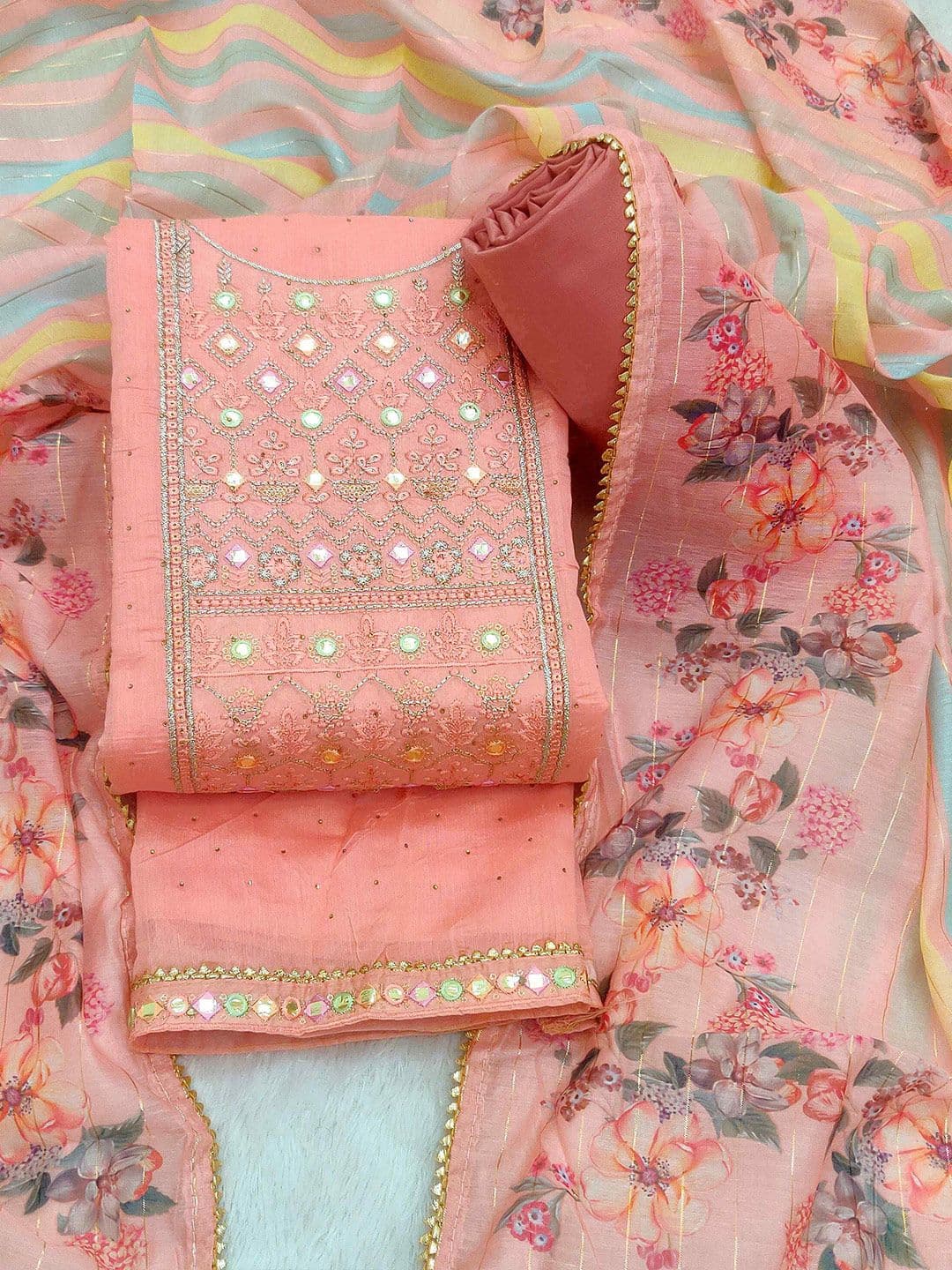 TAVAS Ethnic Motifs Embroidered Unstitched Dress Material - view 1