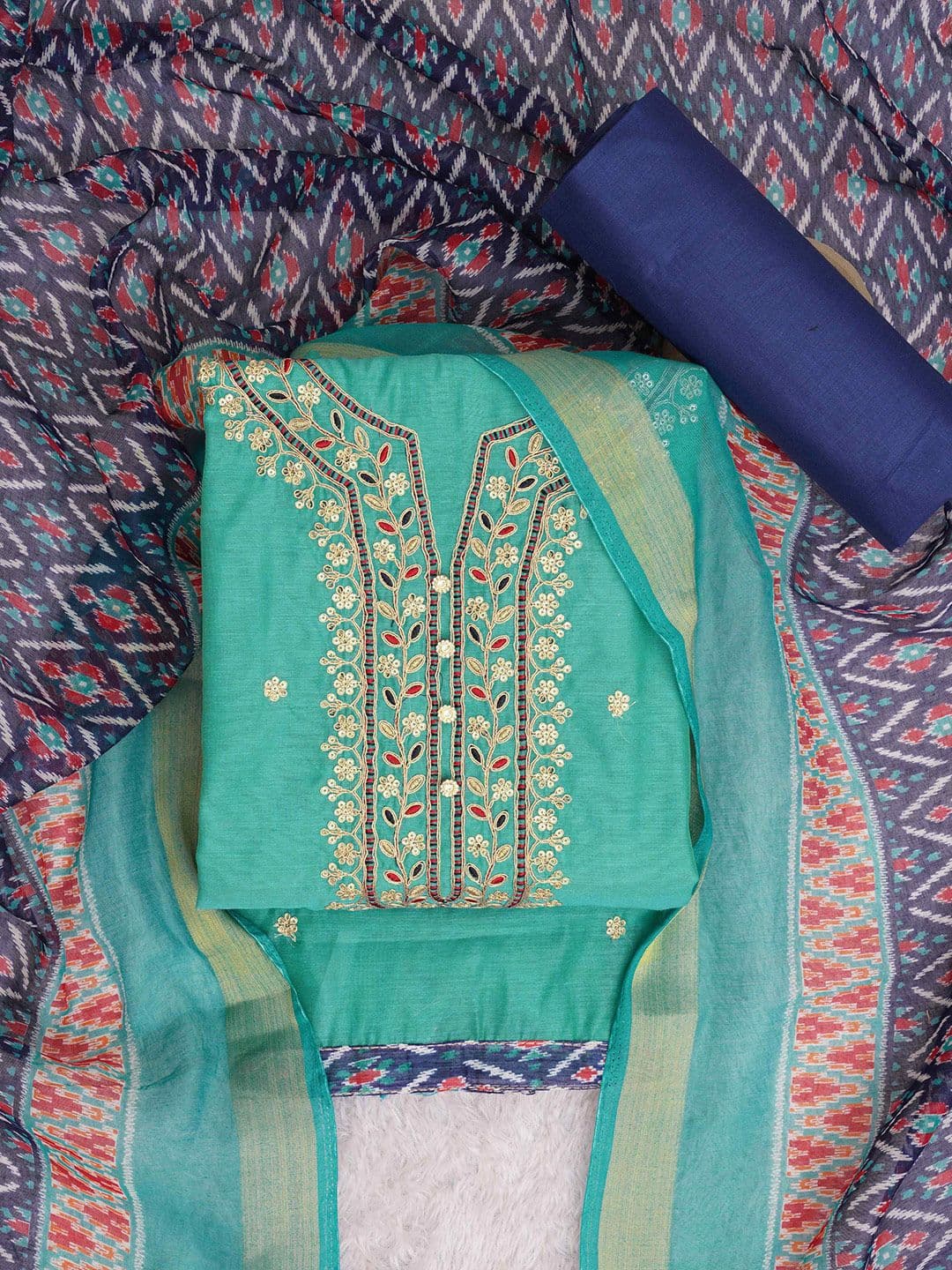 TAVAS Ethnic Embroidered Unstitched Dress Material - view 1