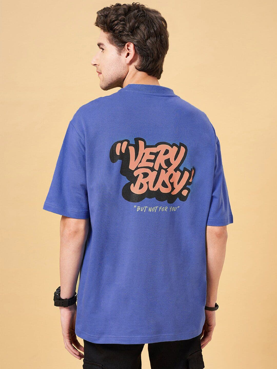 People Blue Typography Printed Cotton Boxy T-shirt - view 1