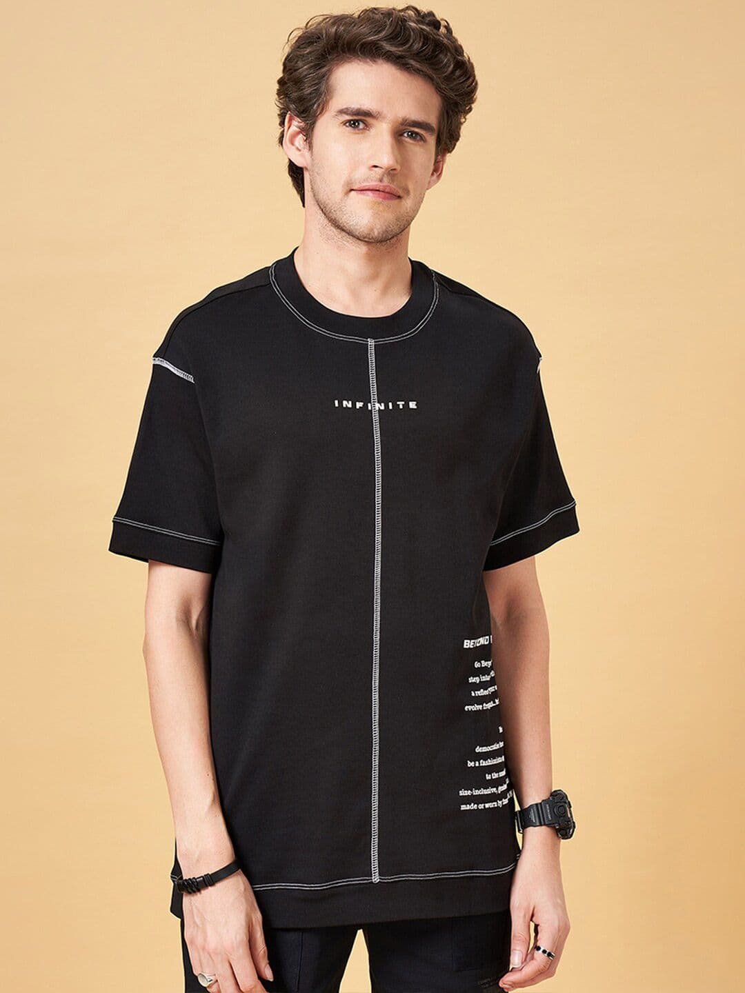 Street 808 by Pantaloons Typography Printed Drop Shoulder Sleeves Boxy T-Shirt - view 1