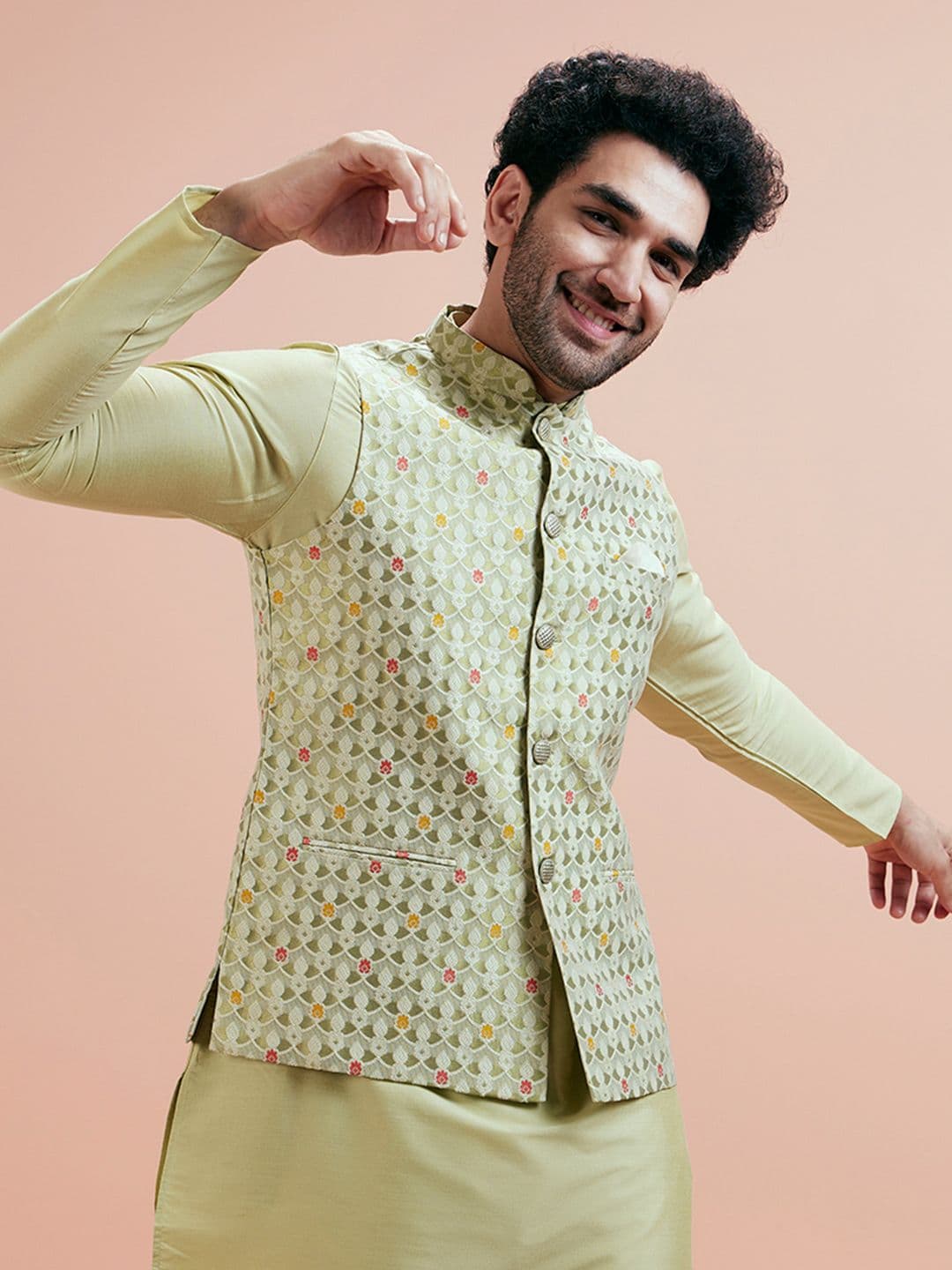 KISAH Woven Design Nehru Jacket - view 1