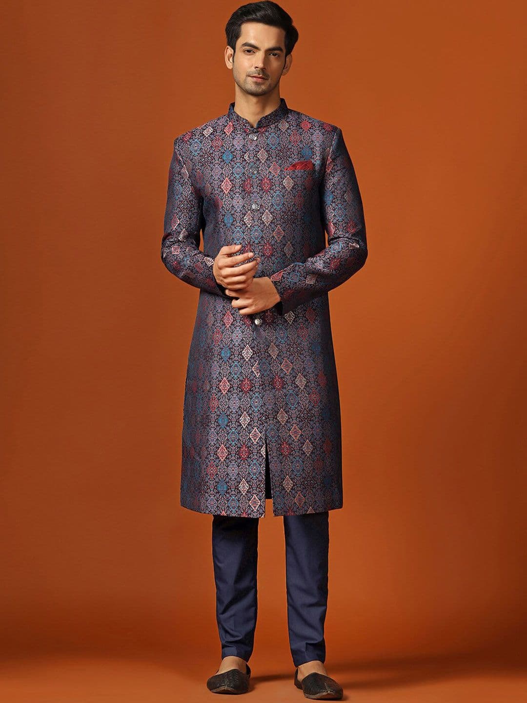 KISAH Men Woven Design Indowestern Sherwani Trouser Set - view 1