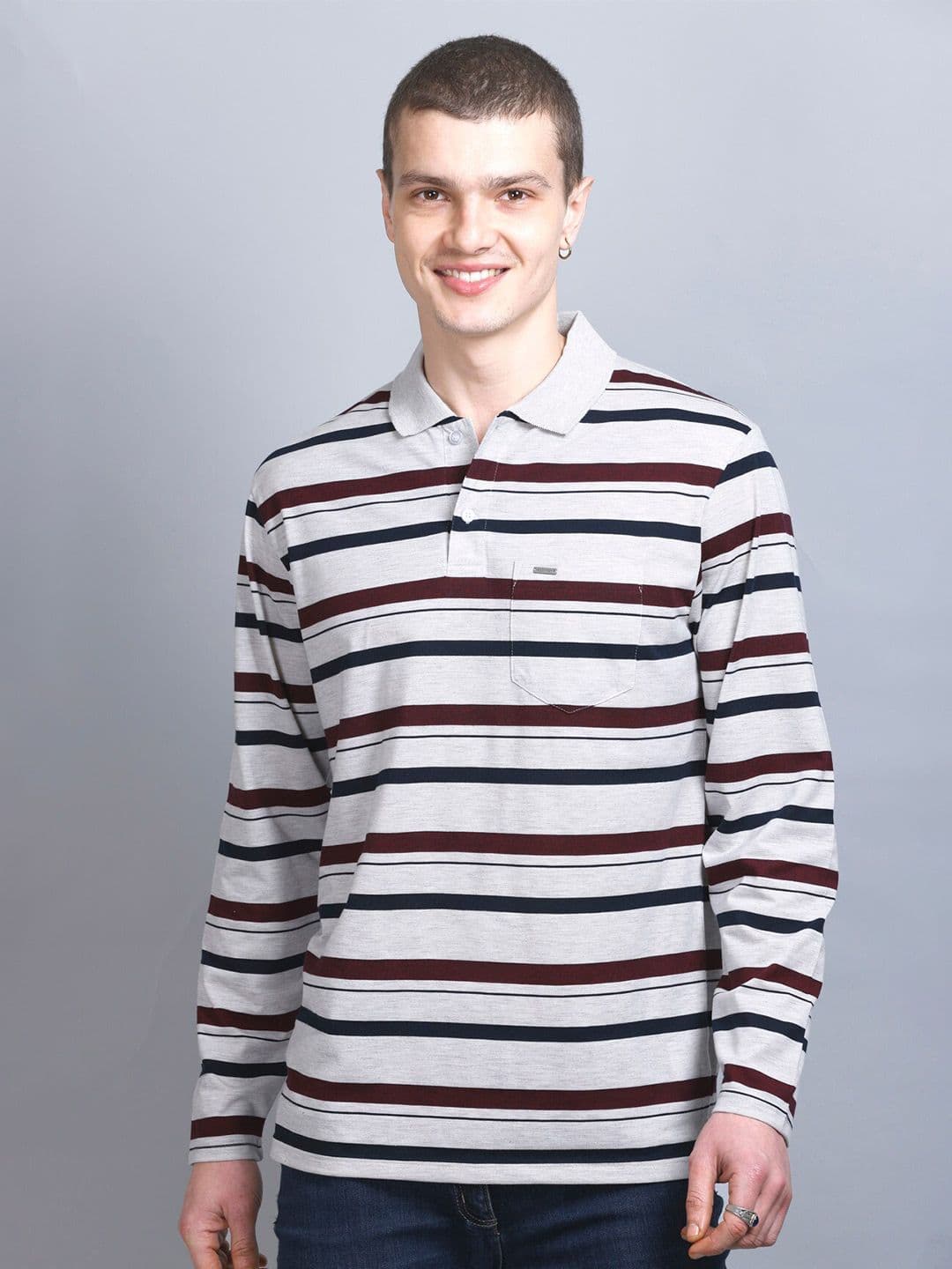 GODFREY Striped Polo Collar Long Sleeves T-shirt - view 1