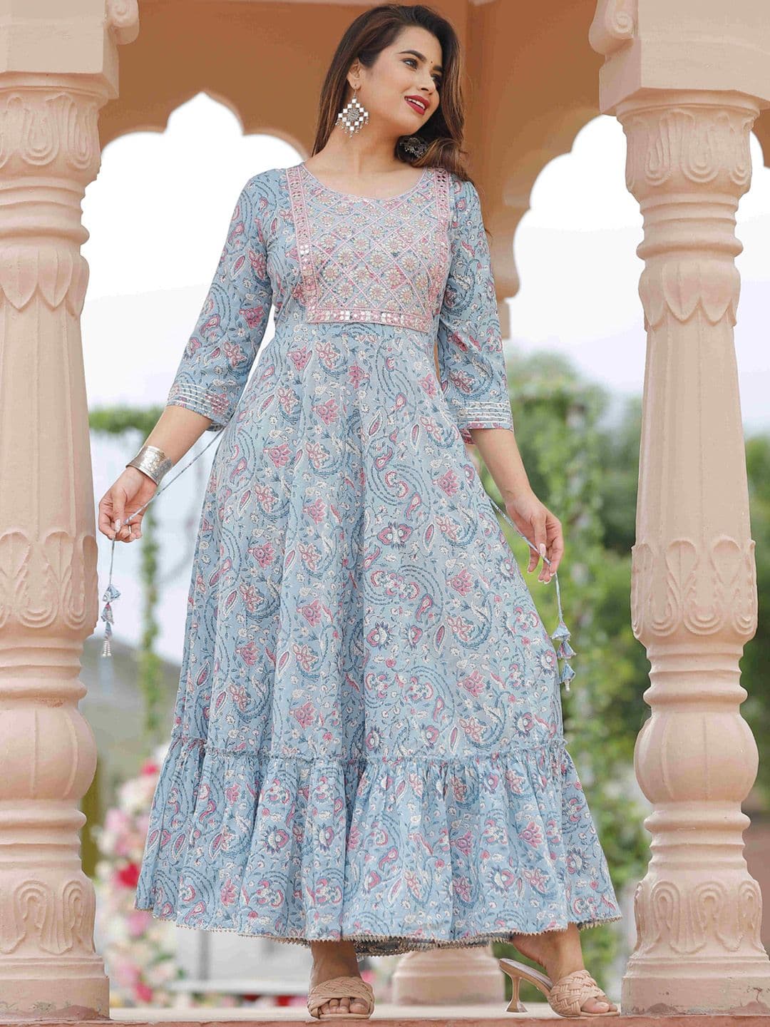 DARVIKAA COLLECTION Ethnic Motif Printed Embroidered Fit & Flare Maxi Ethnic Dress - view 1
