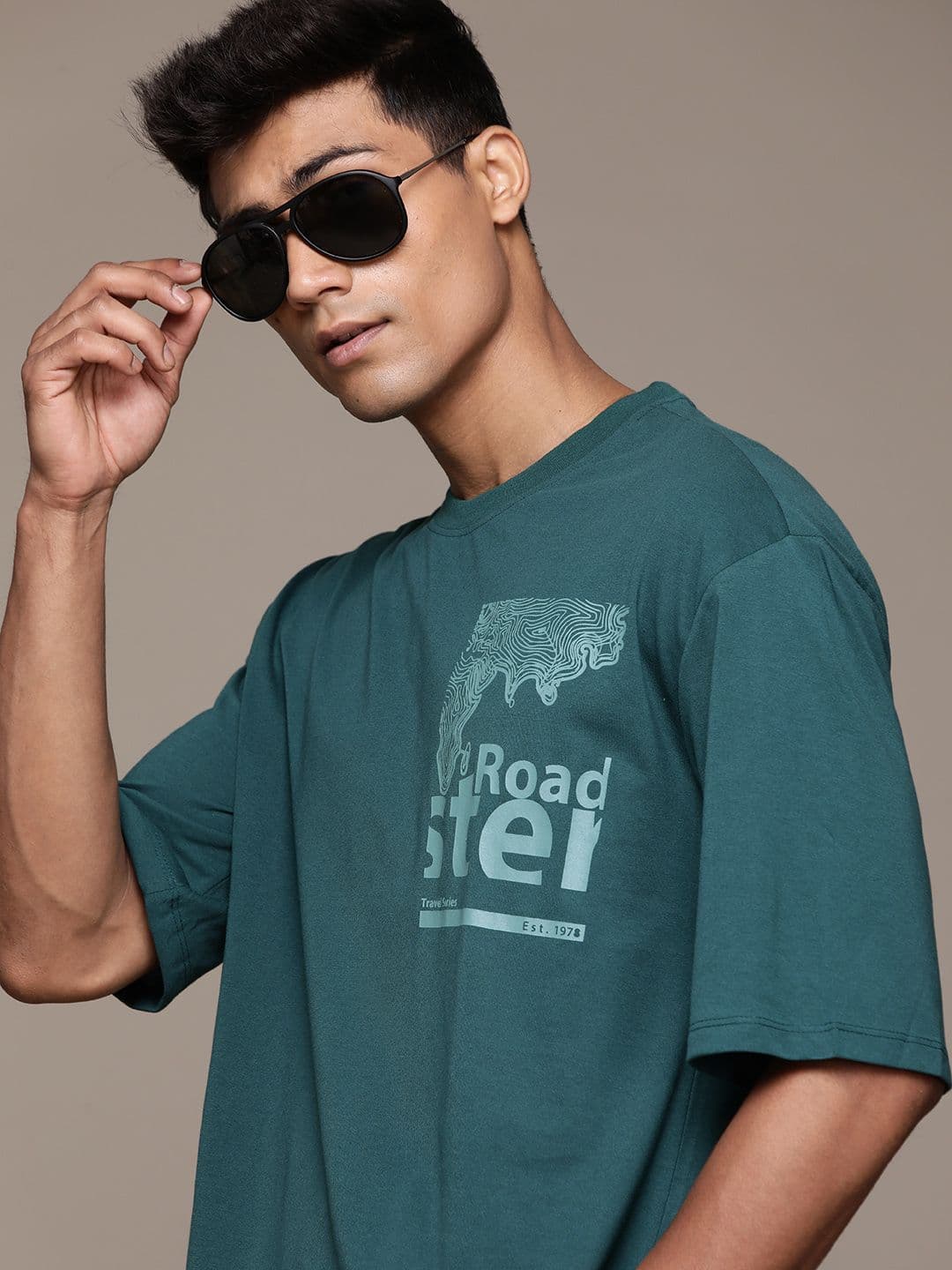 The Roadster Lifestyle Co. Printed Drop-Shoulder Sleeves Oversized T-shirt - view 1