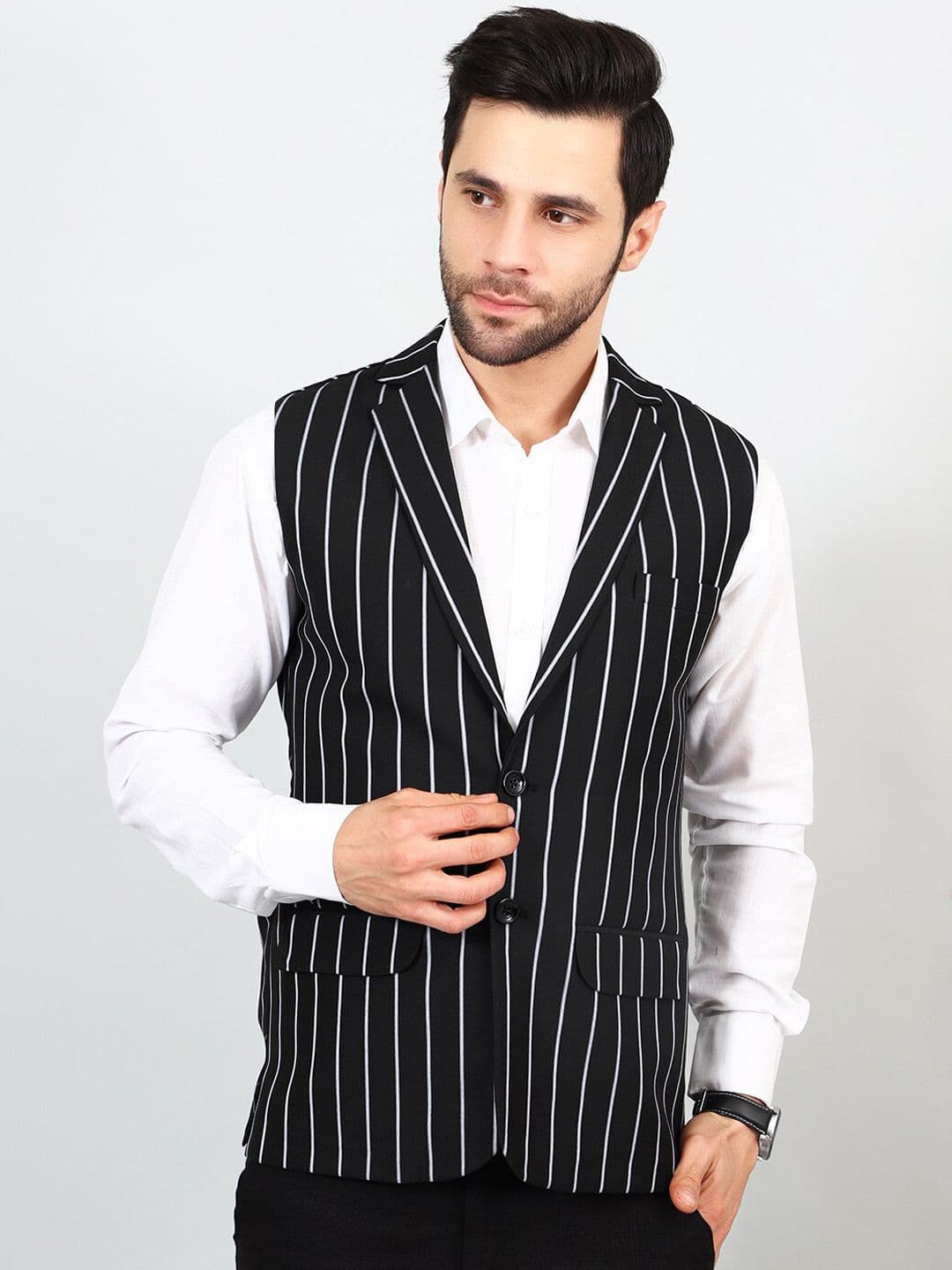 Wintage Striped Woven Modi Nehru Jackets - view 1