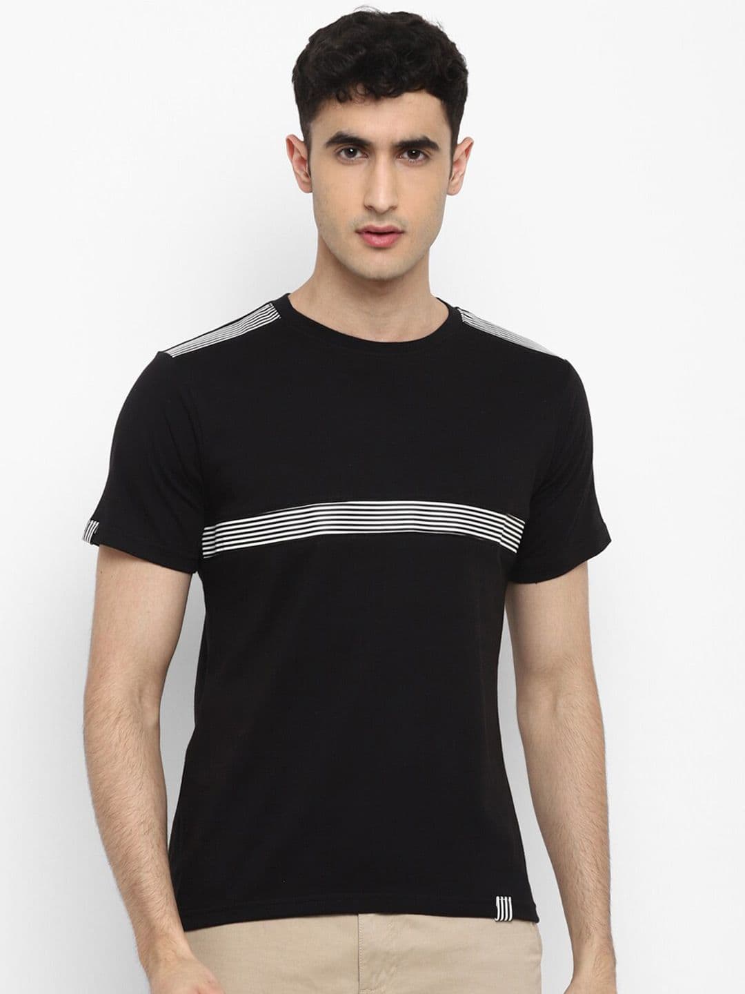 Bukkl Striped Round Neck Cotton Slim Fit T-shirt - view 1