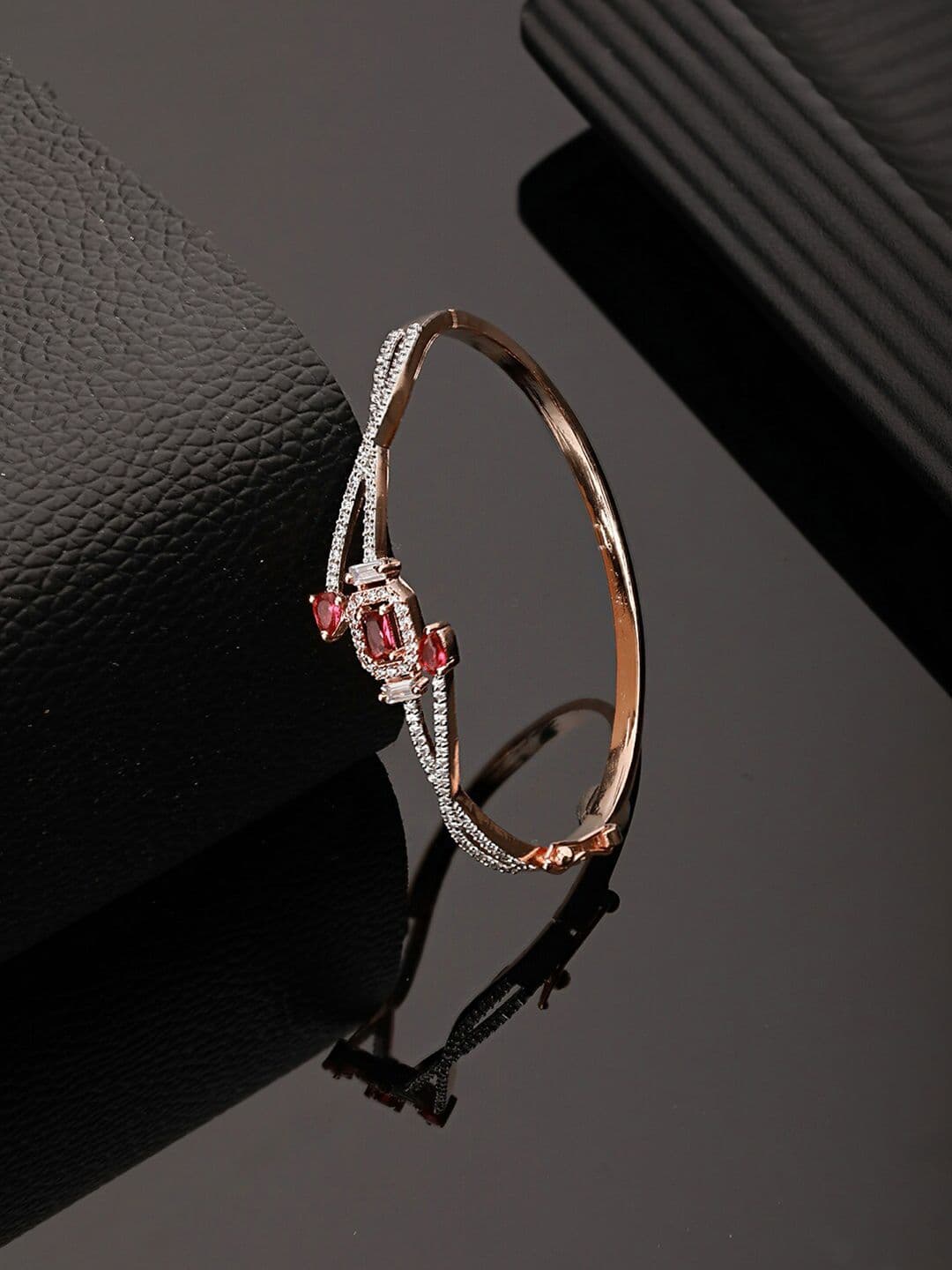Saraf RS Jewellery Rose Gold-Plated American Diamond Studded Bangle-Style Bracelet - view 1