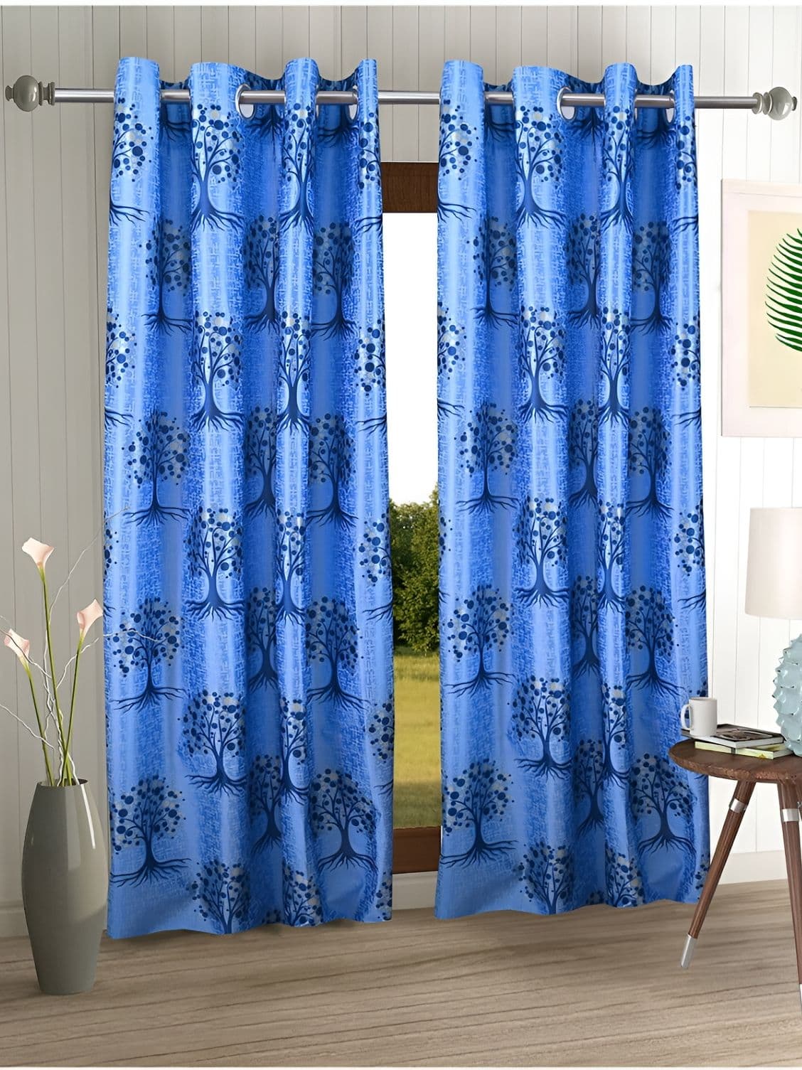 Aura Blue 2 Pieces Floral Long Door Curtains - view 1