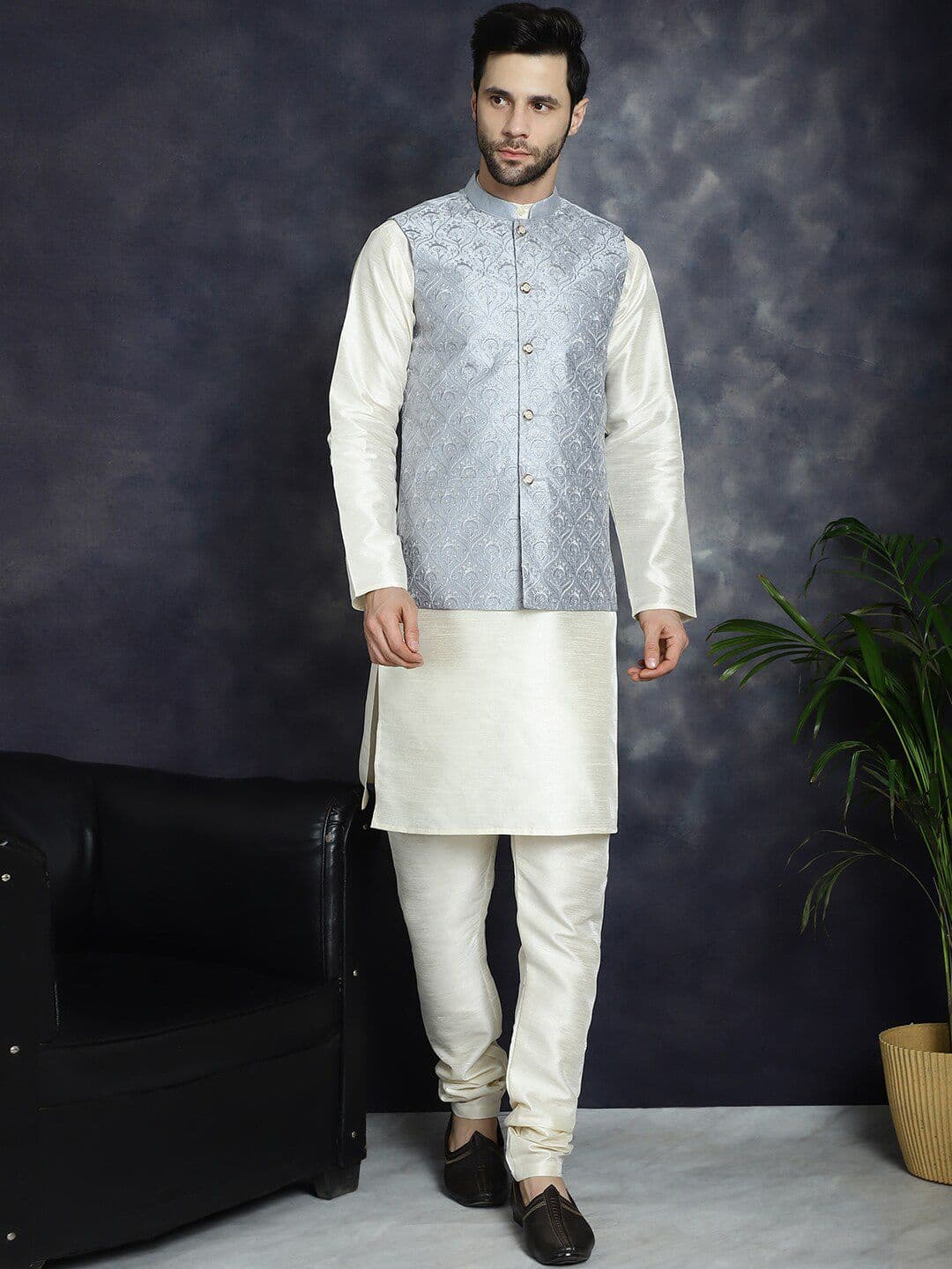 Jompers Embroidered Satin Nehru Jacket - view 1