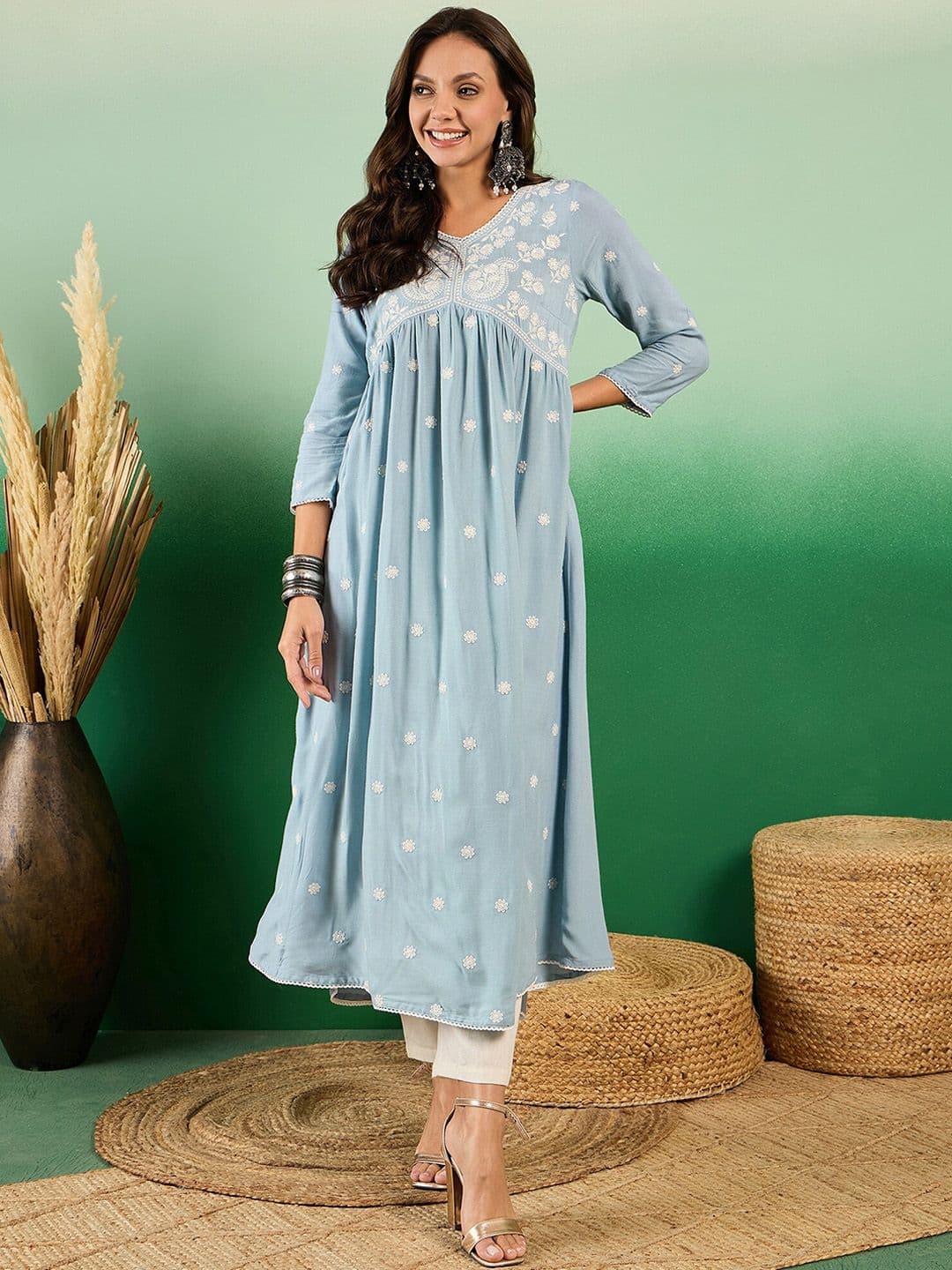 Sangria Embroidered Pure Cotton A Line Kurta - view 1