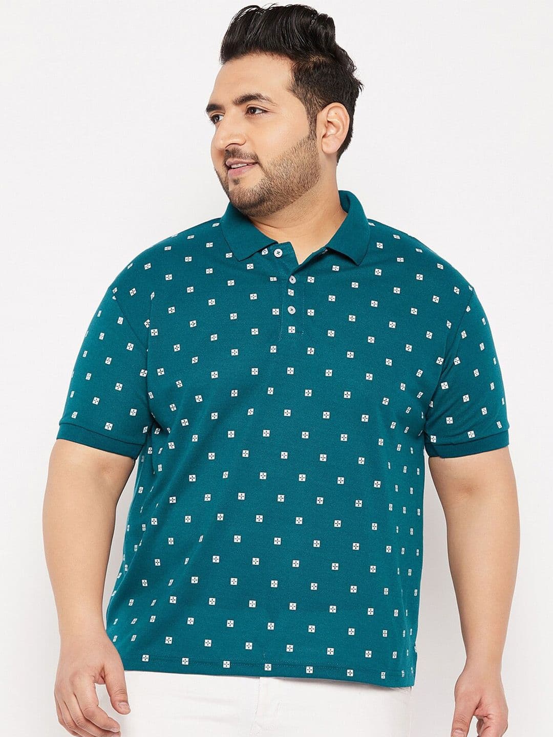 THE MILLION CLUB Plus Size Self Design Polo Collar Cotton Casual T-shirt - view 1