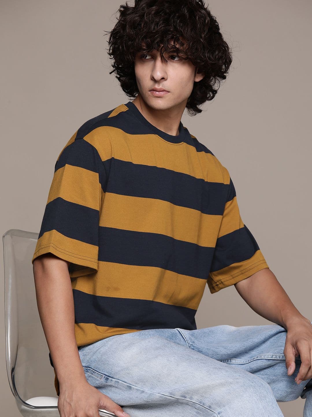 The Roadster Lifestyle Co. Striped Drop-Shoulder Relaxed Fit T-shirt - view 1
