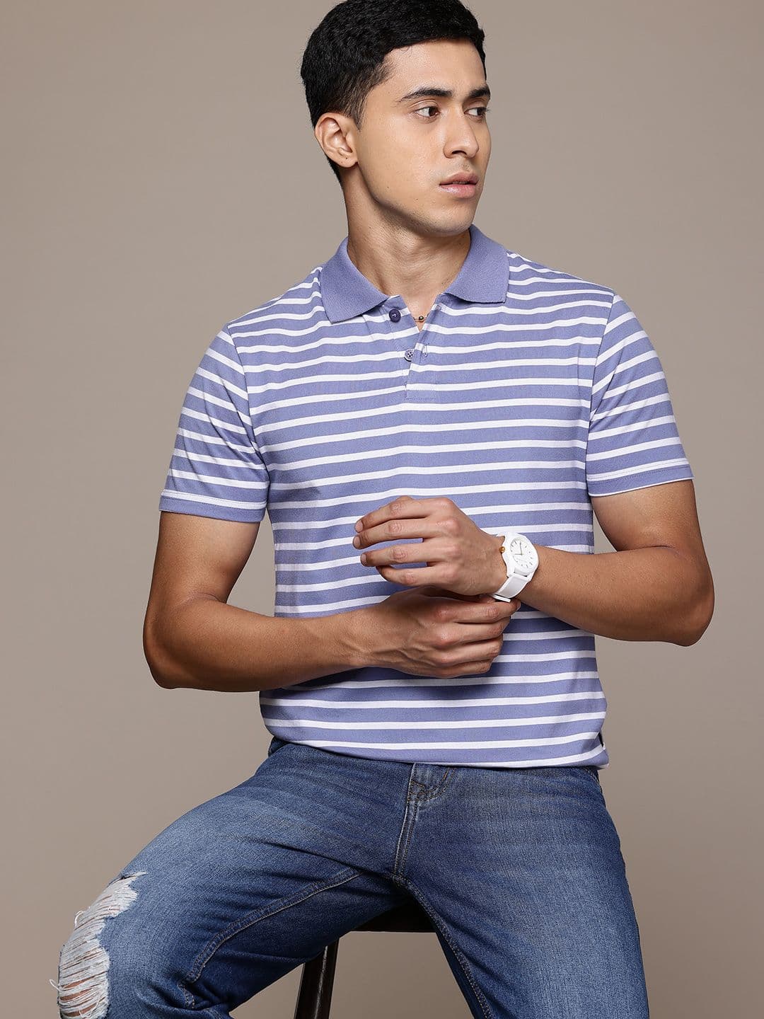 The Roadster Lifestyle Co. Men Striped Polo Collar T-shirt - view 1