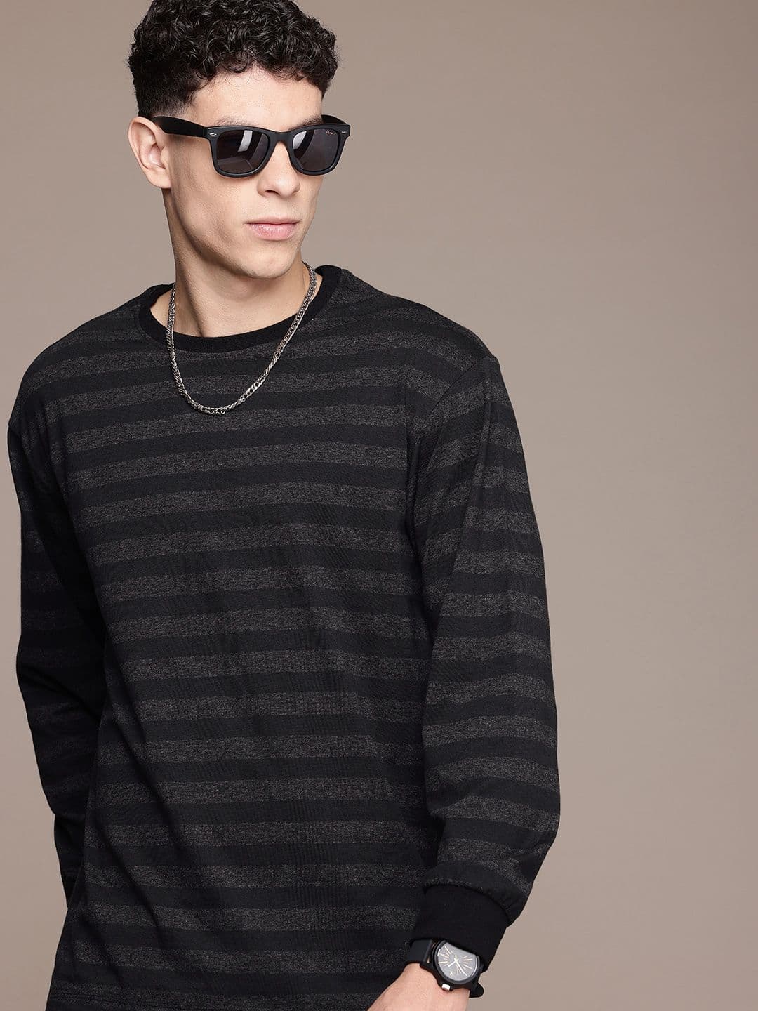 Roadster Striped Drop-Shoulder Sleeves Relaxed Fit T-shirt - view 1