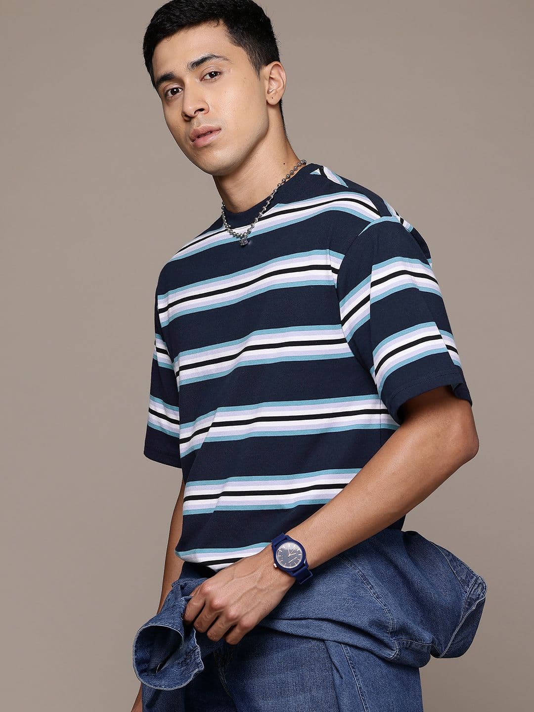 The Roadster Lifestyle Co. Men Striped Relaxed Fit T-shirt - view 1
