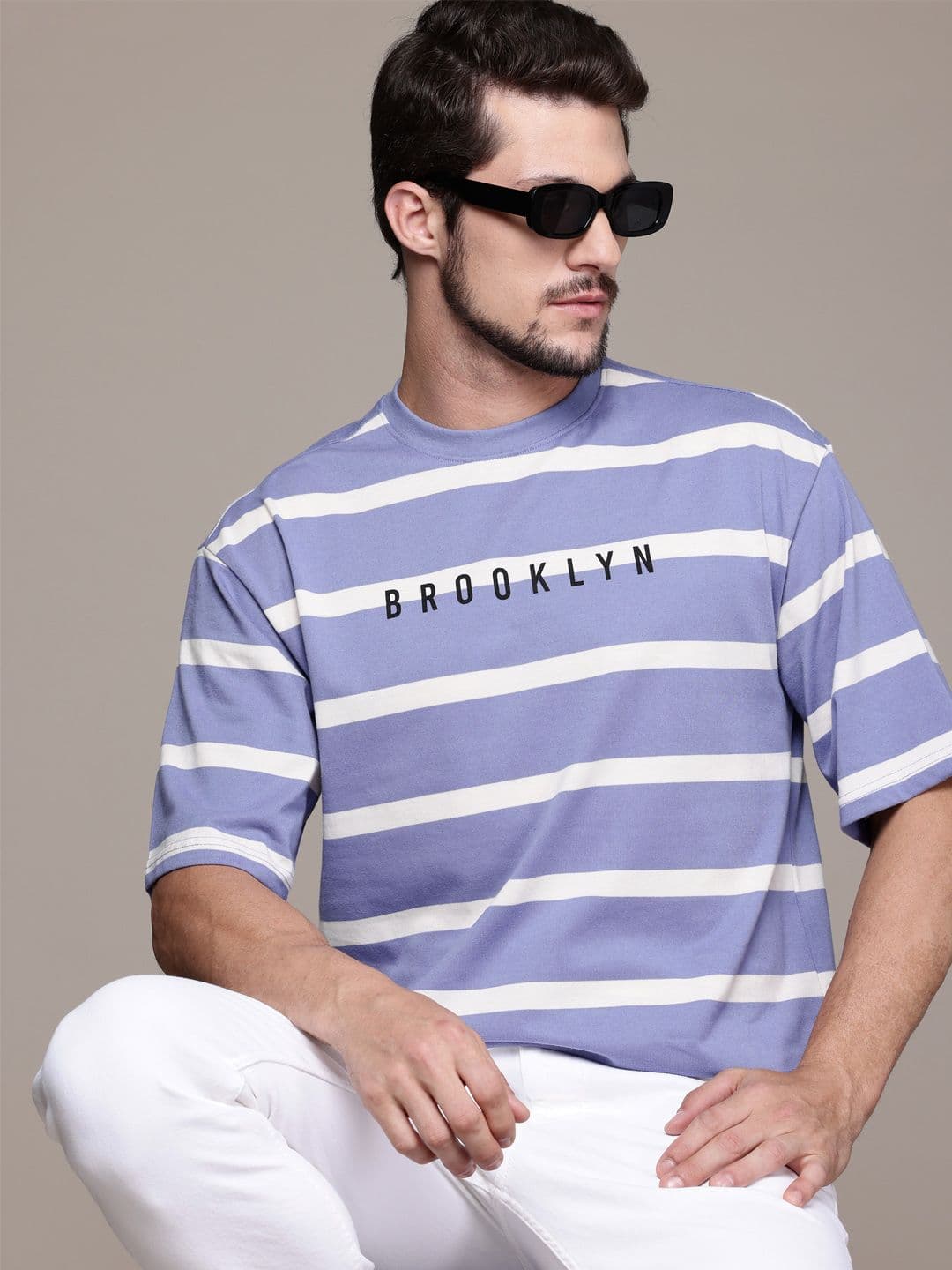 The Roadster Lifestyle Co. Striped Drop-Shoulder Relaxed Fit T-shirt - view 1