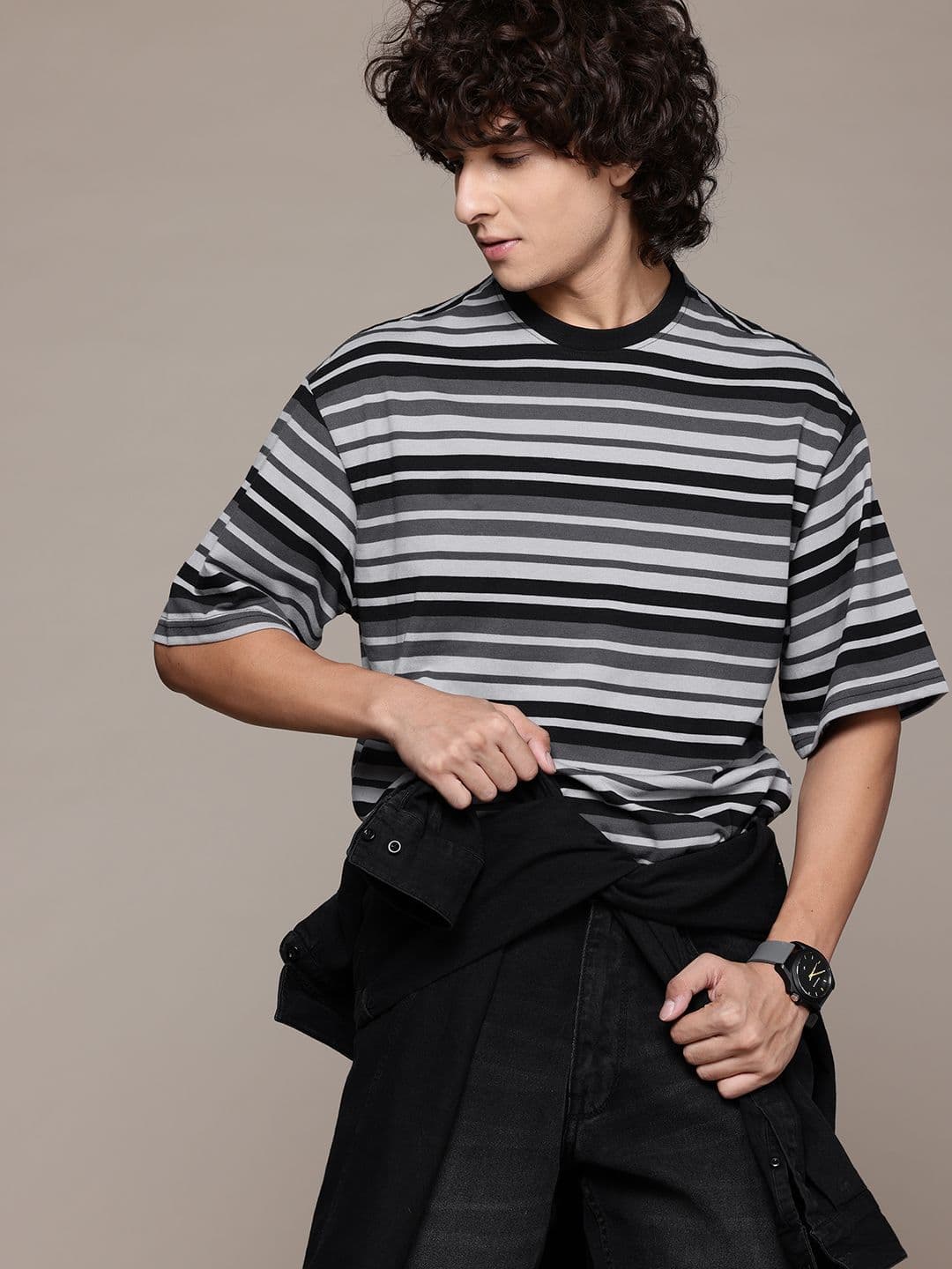 The Roadster Lifestyle Co. Striped Drop-Shoulder Relaxed Fit T-shirt - view 1