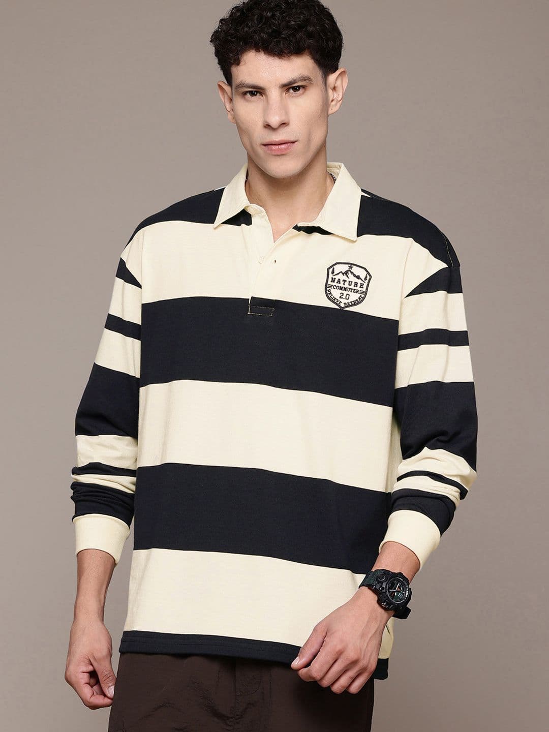 The Roadster Lifestyle Co. Striped Polo Collar T-shirt - view 1