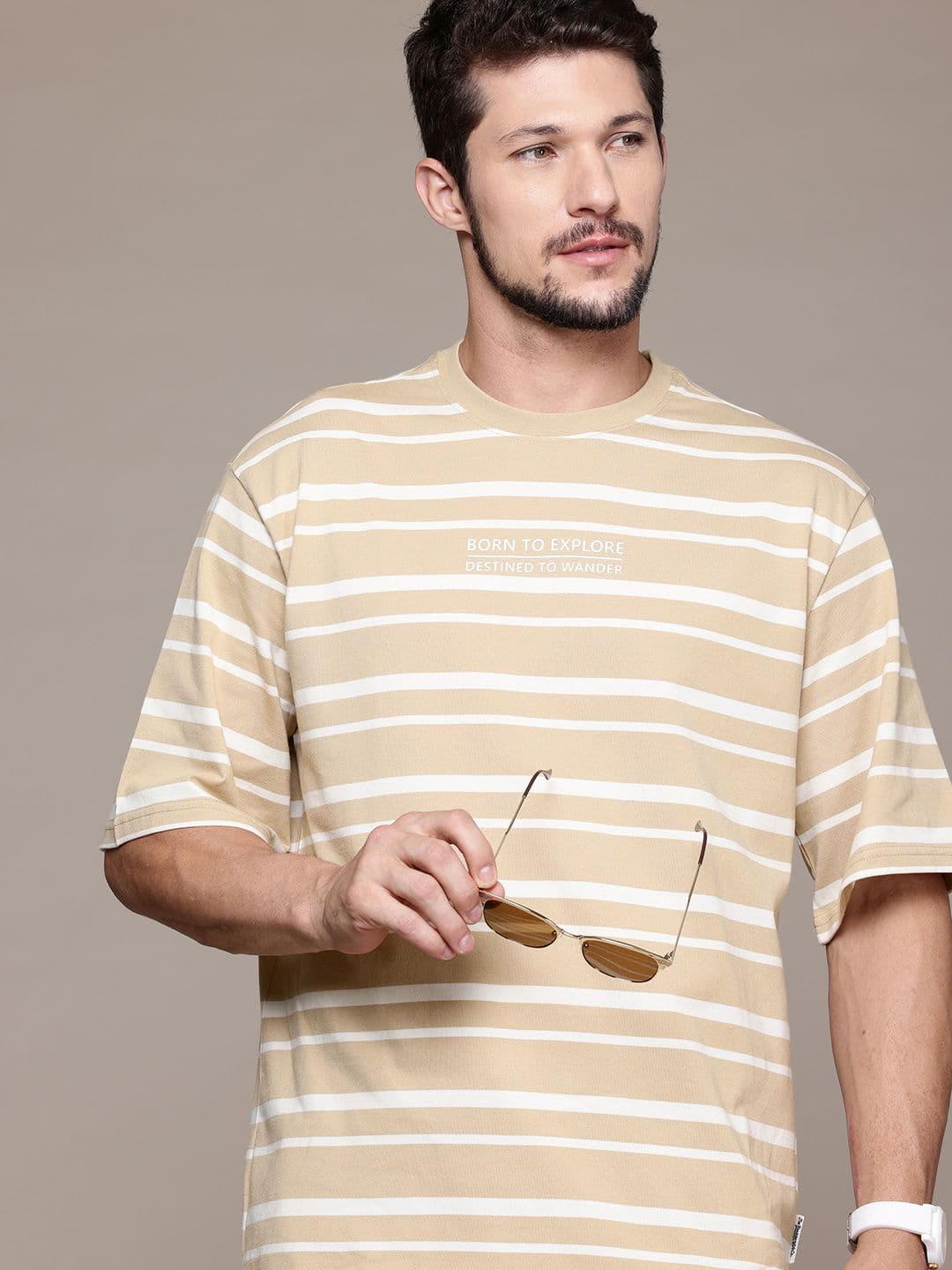 The Roadster Lifestyle Co. Striped Drop-Shoulder Oversized T-shirt - view 1