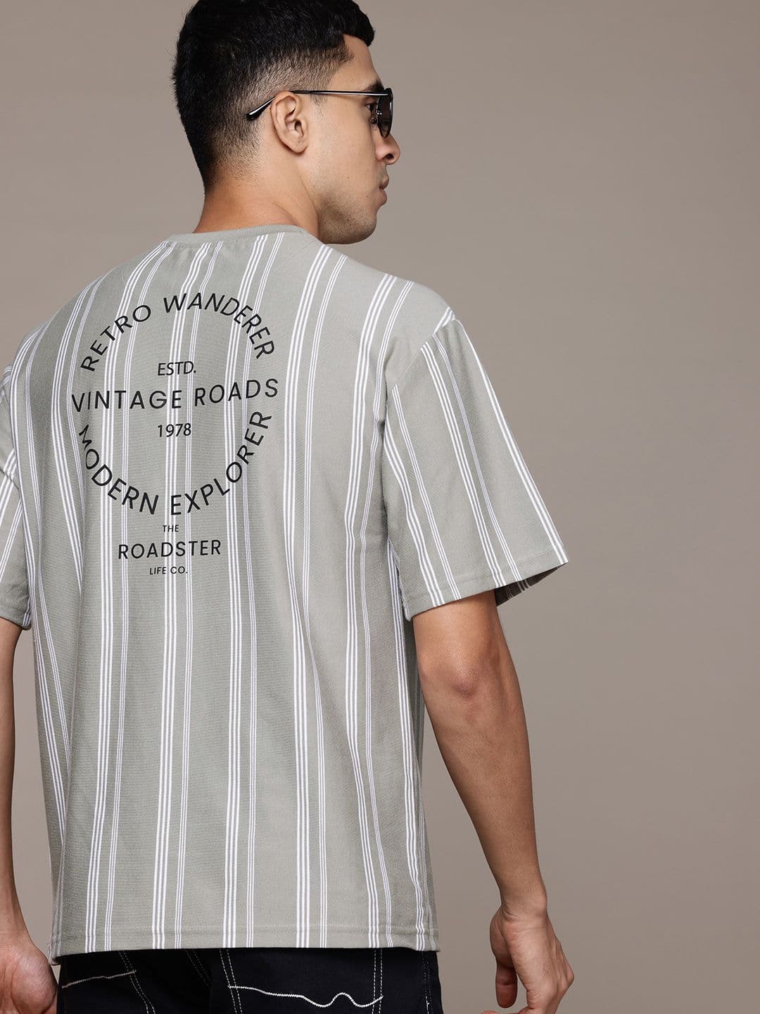 The Roadster Lifestyle Co. Striped Drop-Shoulder Relaxed Fit T-shirt - view 1