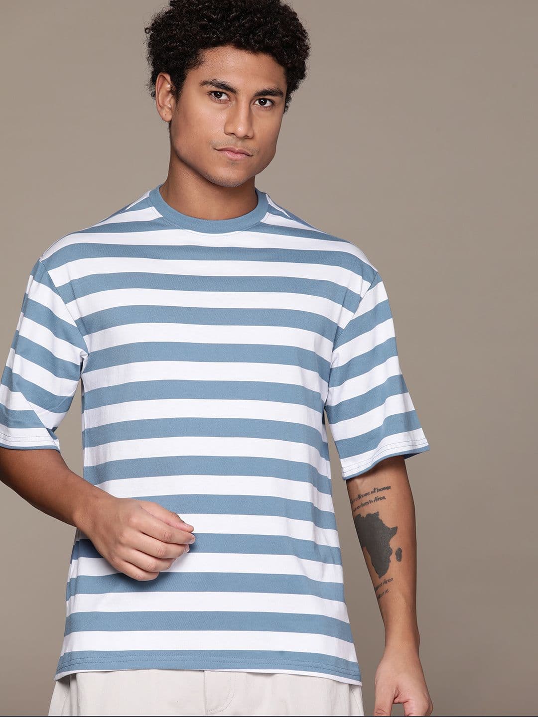 Roadster Men Striped Pure Cotton T-shirt - view 1