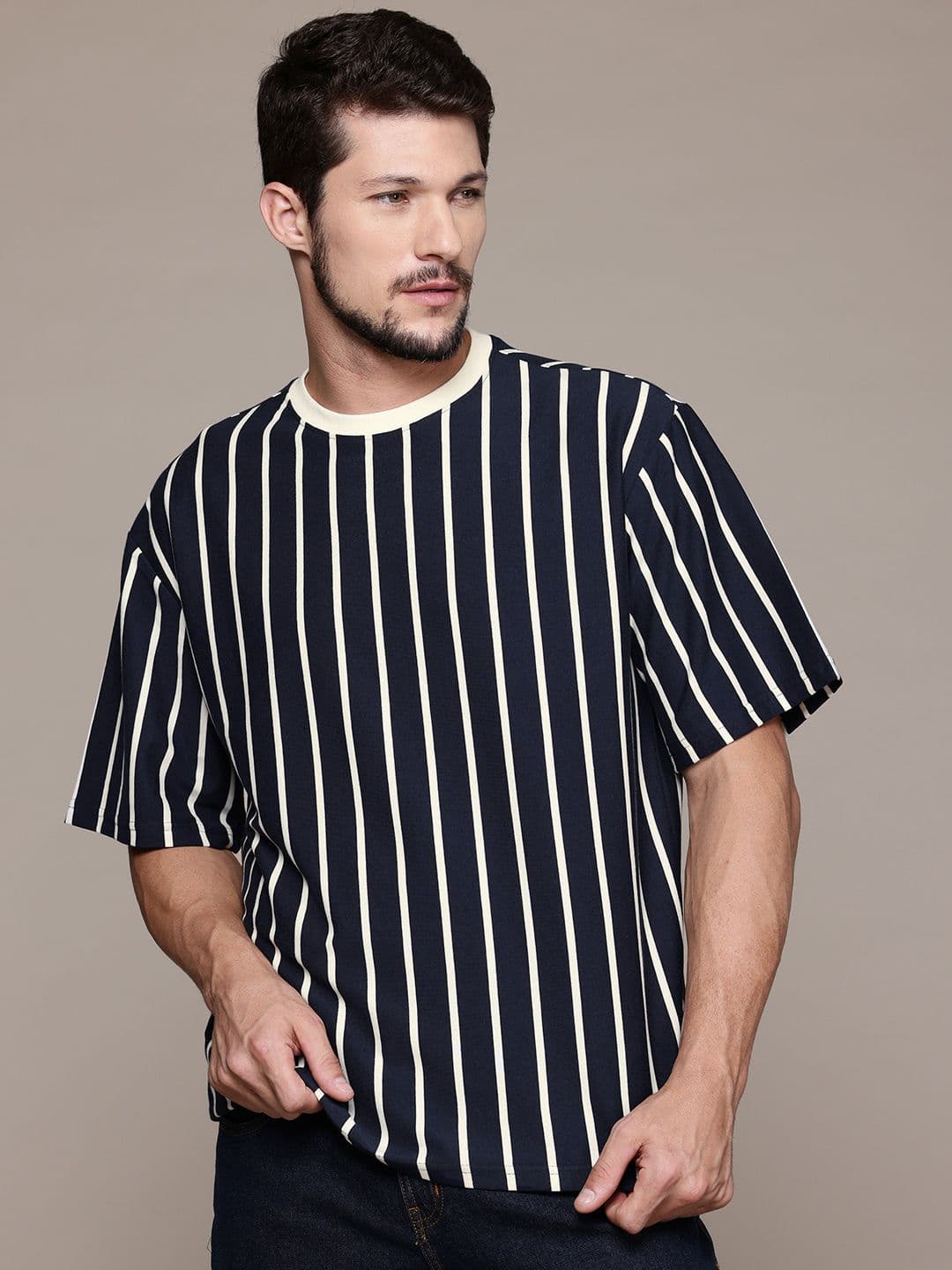 The Roadster Lifestyle Co. Striped Drop-Shoulder Relaxed Fit T-shirt - view 1