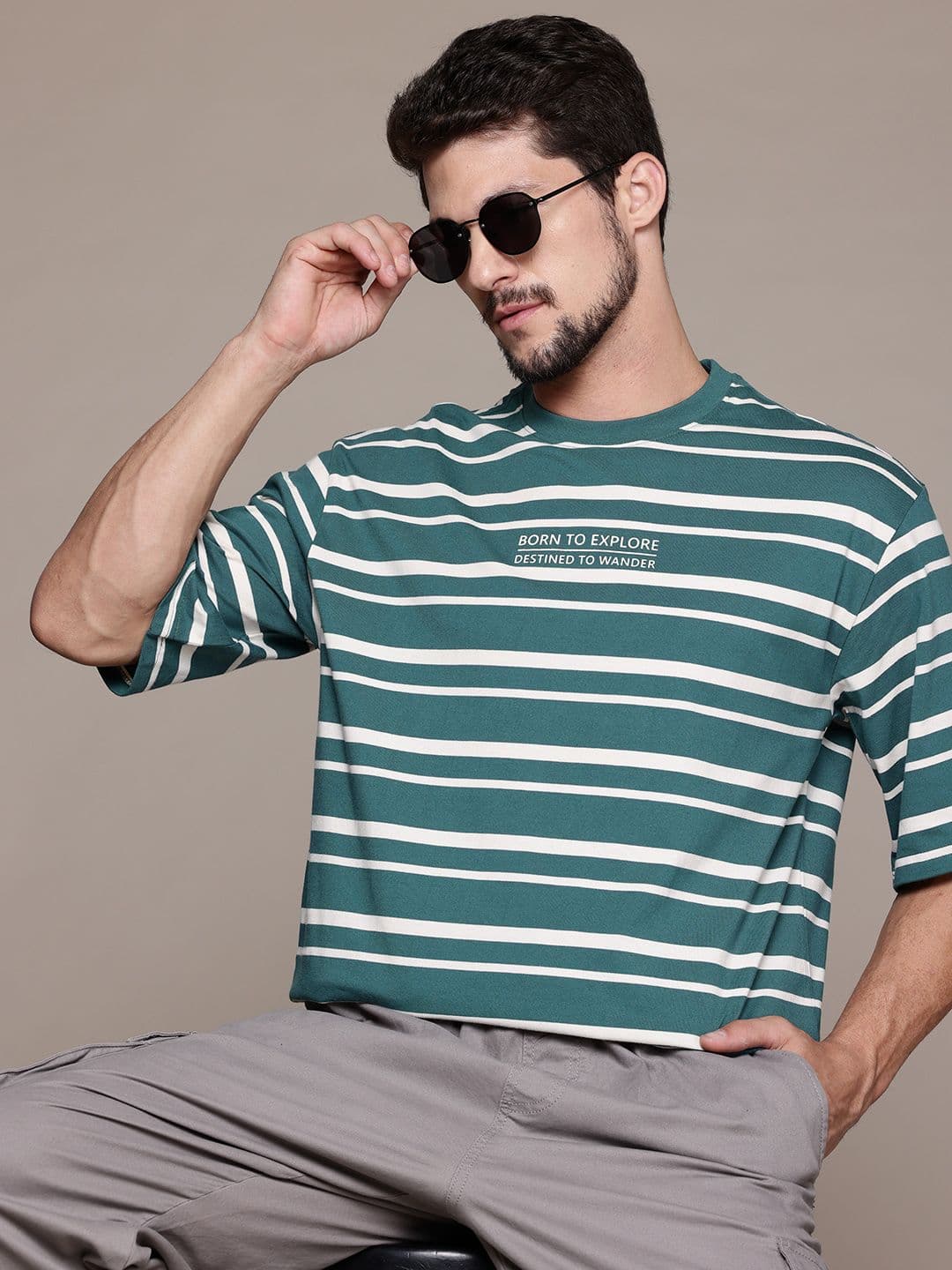 The Roadster Lifestyle Co. Striped Drop-Shoulder Oversized T-shirt - view 1
