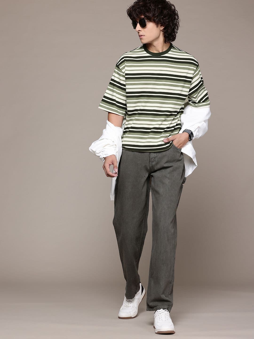 The Roadster Lifestyle Co. Striped Drop-Shoulder Relaxed Fit T-shirt - view 1