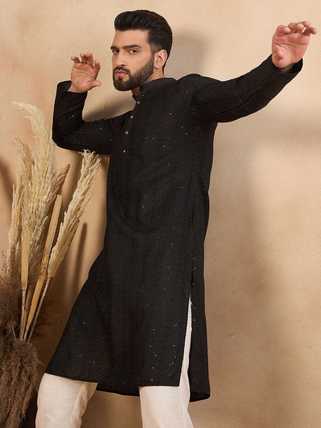 HERE&NOW Men Cold-Shoulder Sleeves Liva Kurta - view 1